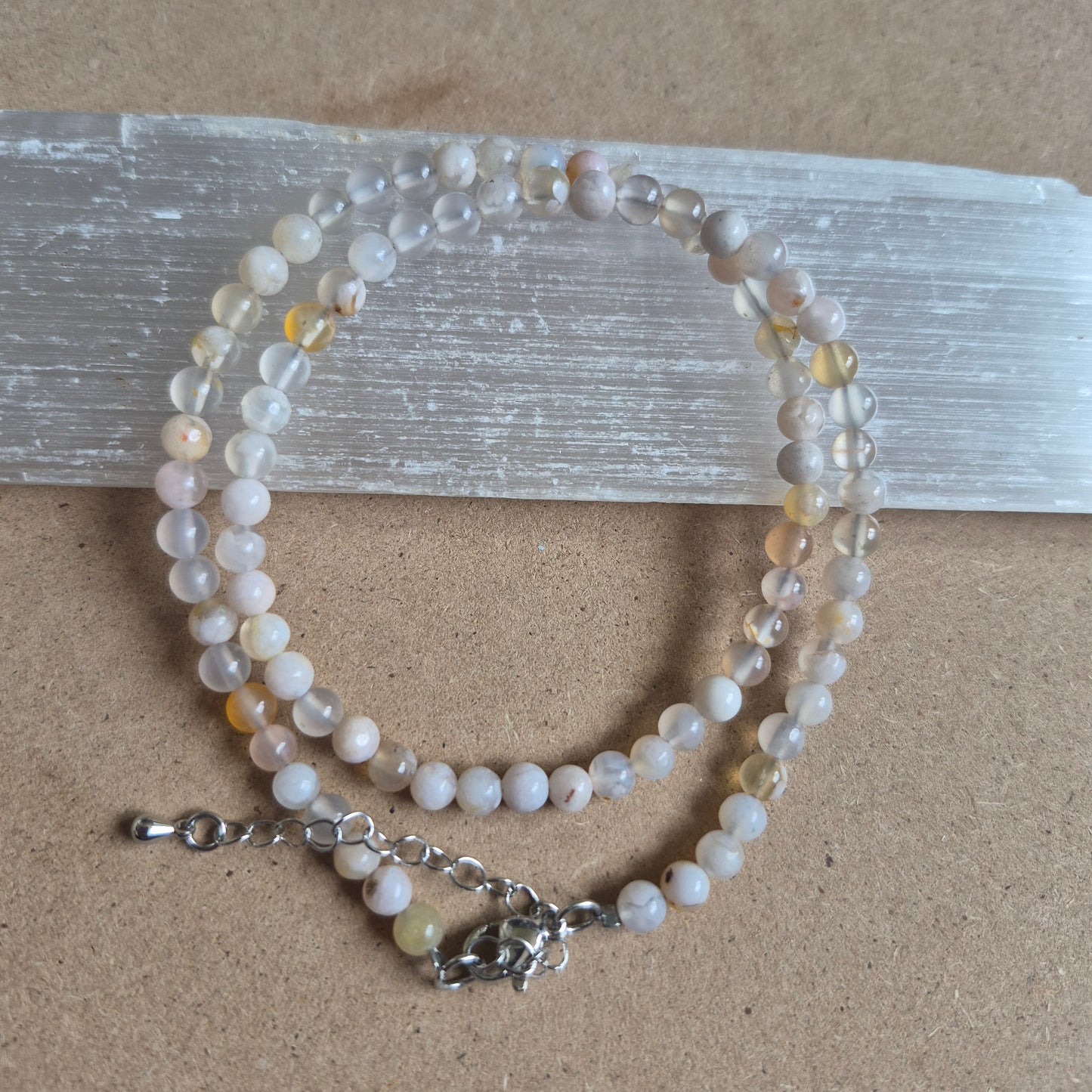 Flower Agate 4mm Bead Choker Necklace