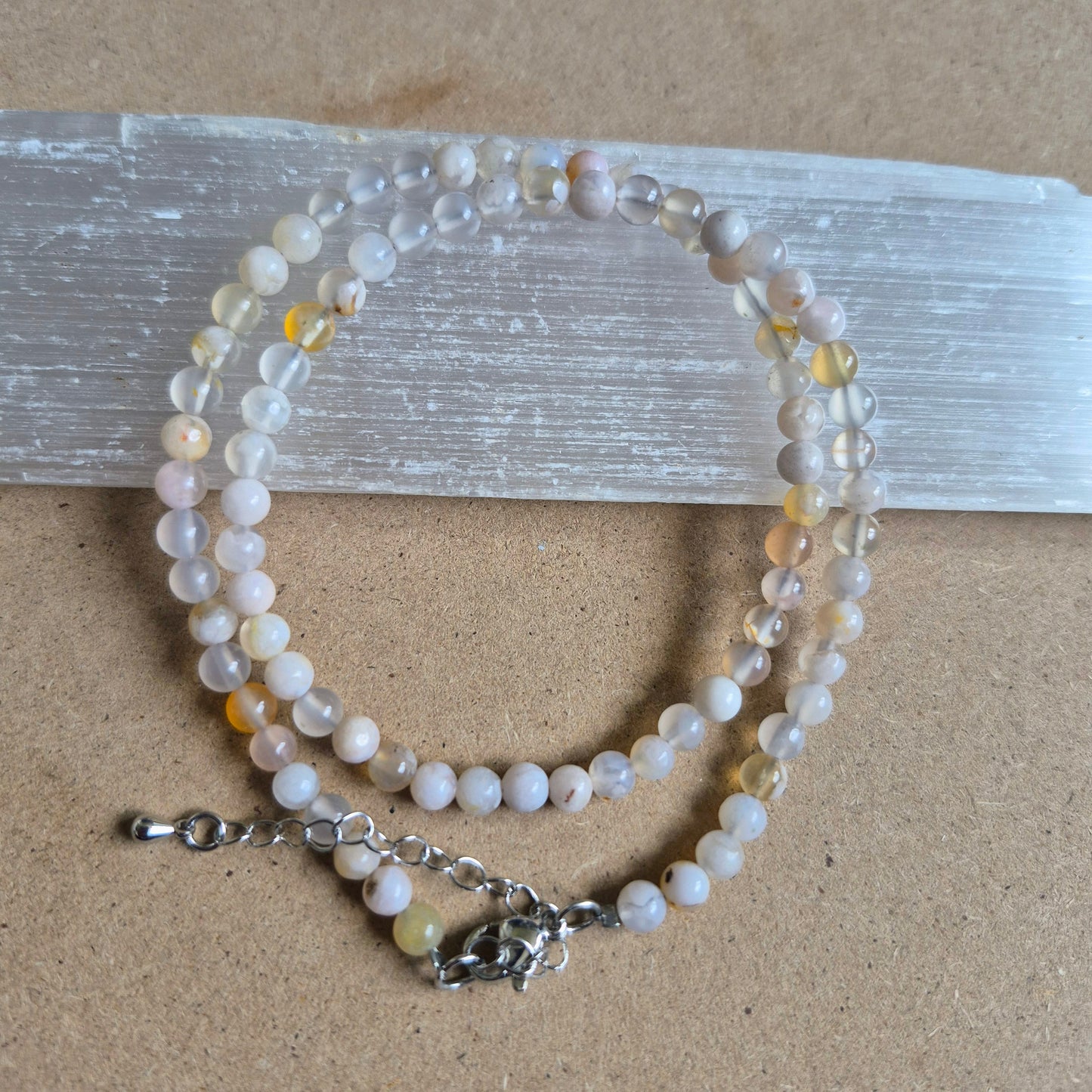 Flower Agate 4mm Bead Choker Necklace