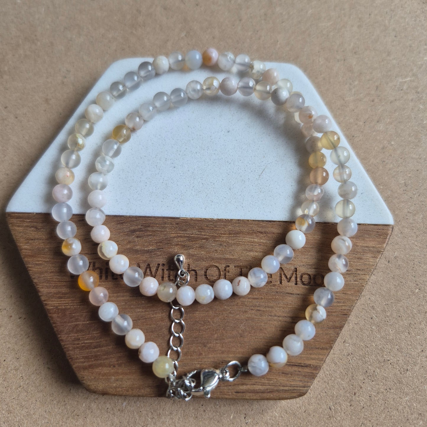 Flower Agate 4mm Bead Choker Necklace