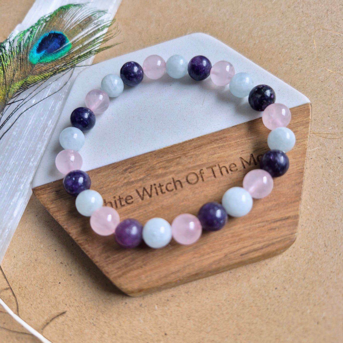 Rose Quartz aquamarine and lavender amethyst Bracelet crystal healing natural stone heart stretch stacking women's jewellery
