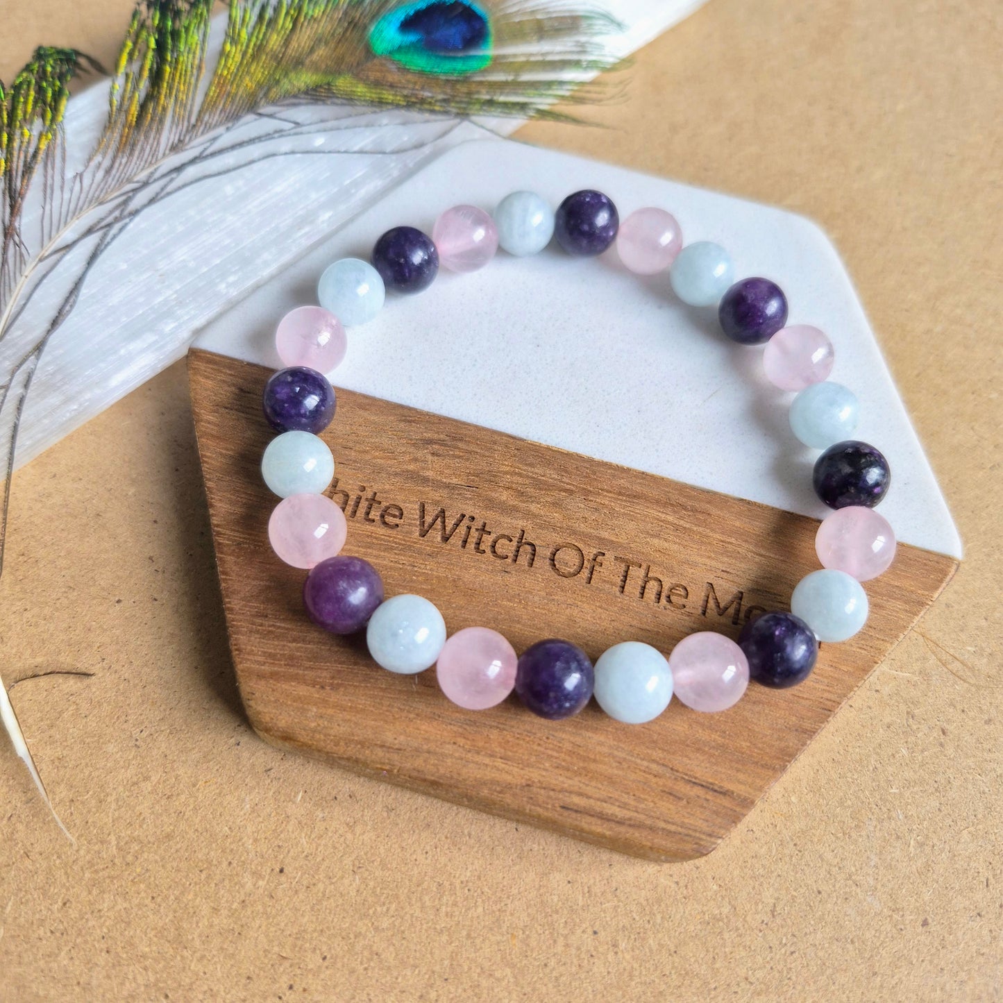 Rose Quartz aquamarine and lavender amethyst Bracelet crystal healing natural stone heart stretch stacking women's jewellery