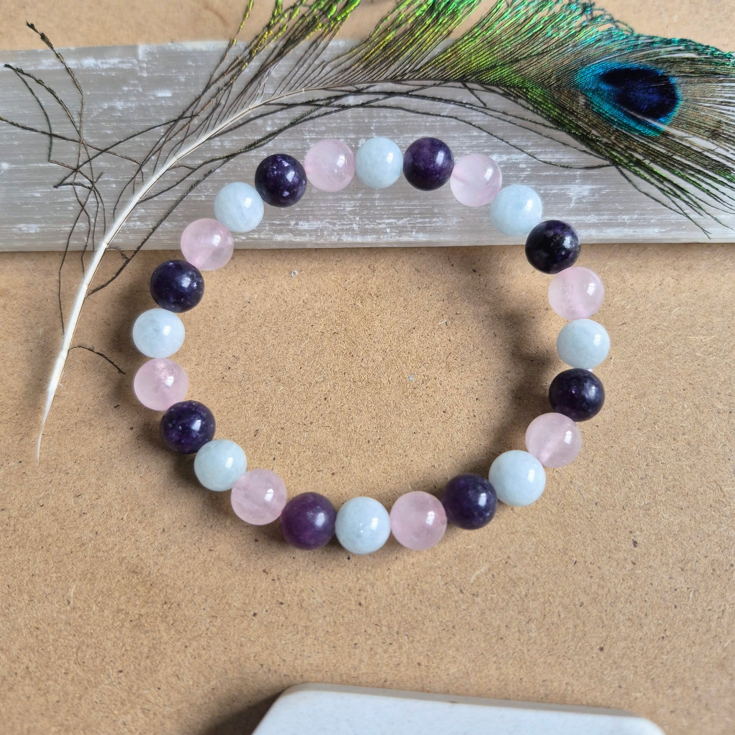 Rose Quartz aquamarine and lavender amethyst Bracelet crystal healing natural stone heart stretch stacking women's jewellery