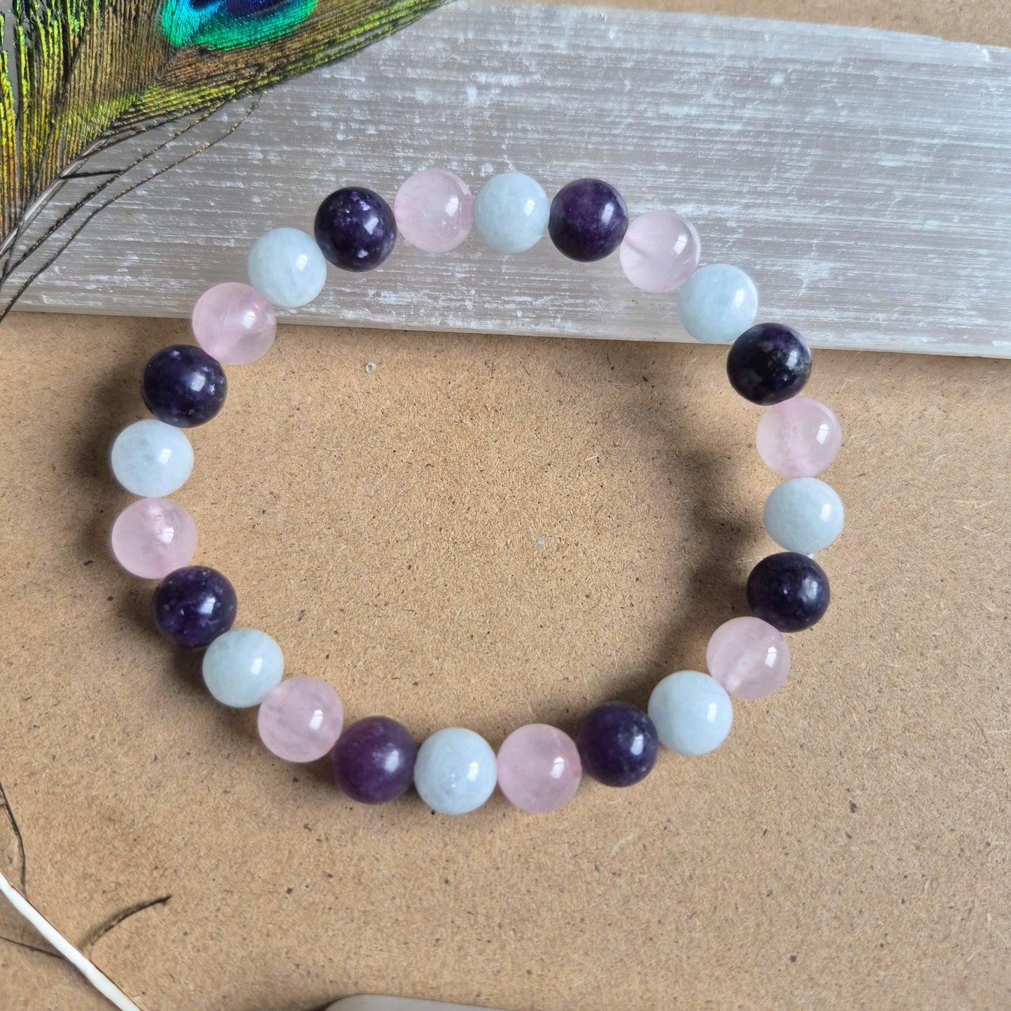 Rose Quartz aquamarine and lavender amethyst Bracelet crystal healing natural stone heart stretch stacking women's jewellery