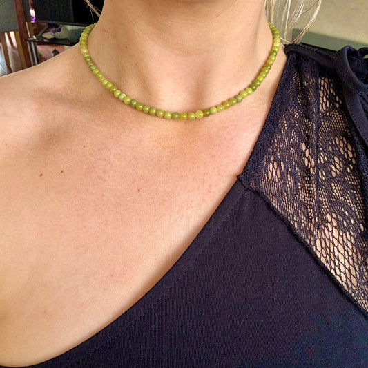 New Jade (Serpentine) Beaded Choker Necklace