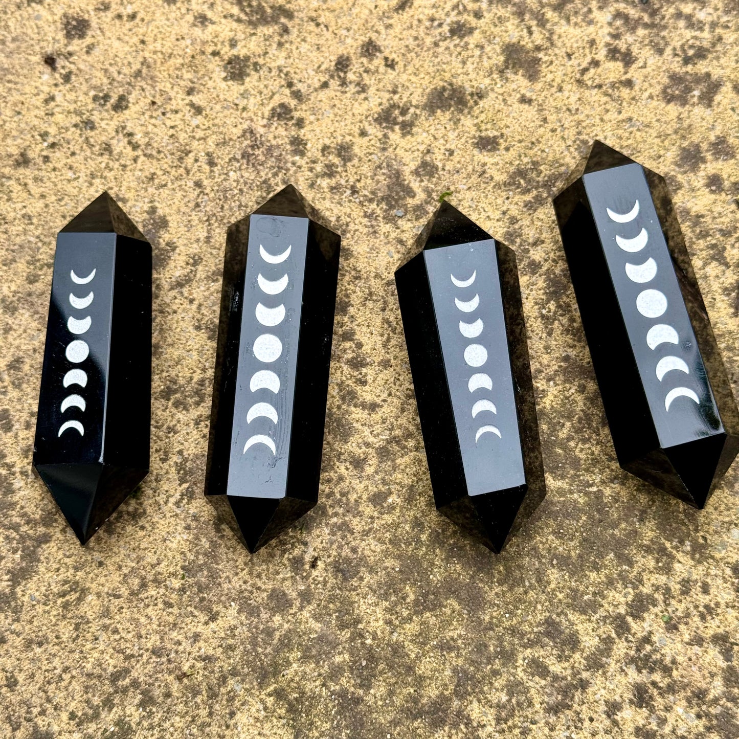 Black Obsidian Celestial Engraved Double Terminated Points 8cm