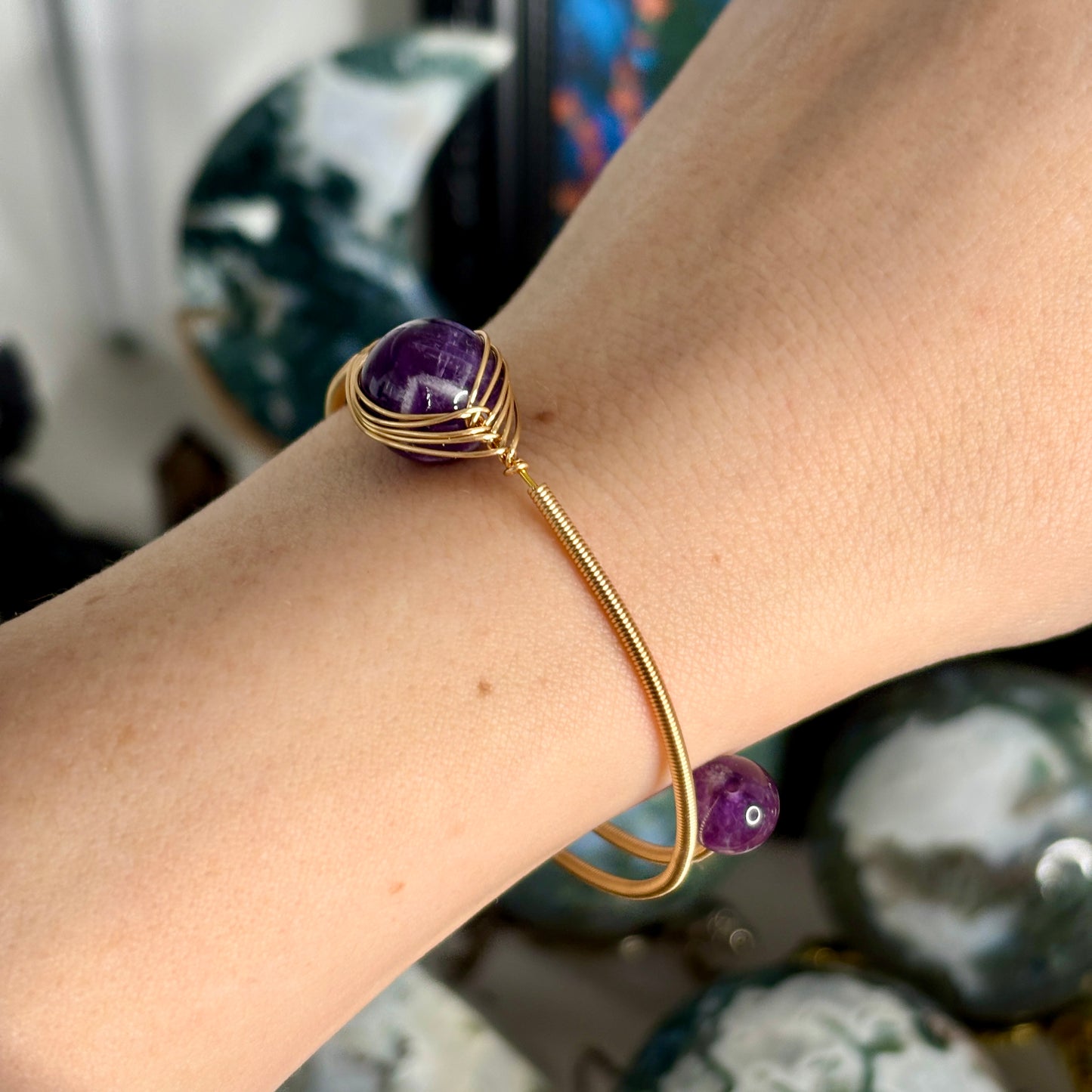 Amethyst Minimalist Wrap Around Gold Bangle