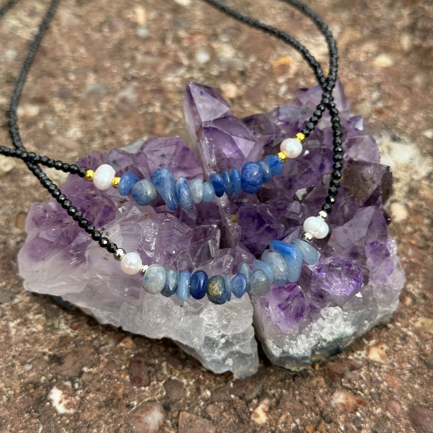 Black Tourmaline and Blue Aventurine Choker Necklace