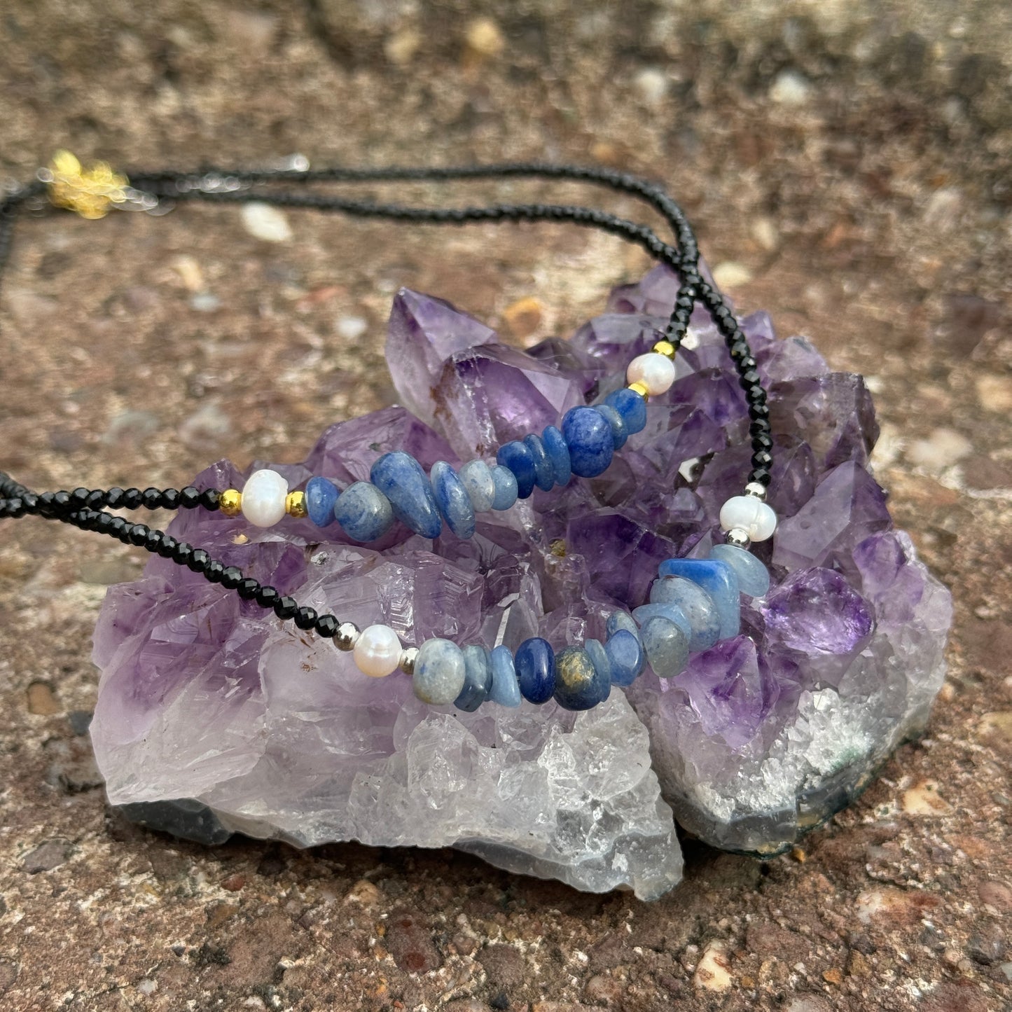 Black Tourmaline and Blue Aventurine Choker Necklace