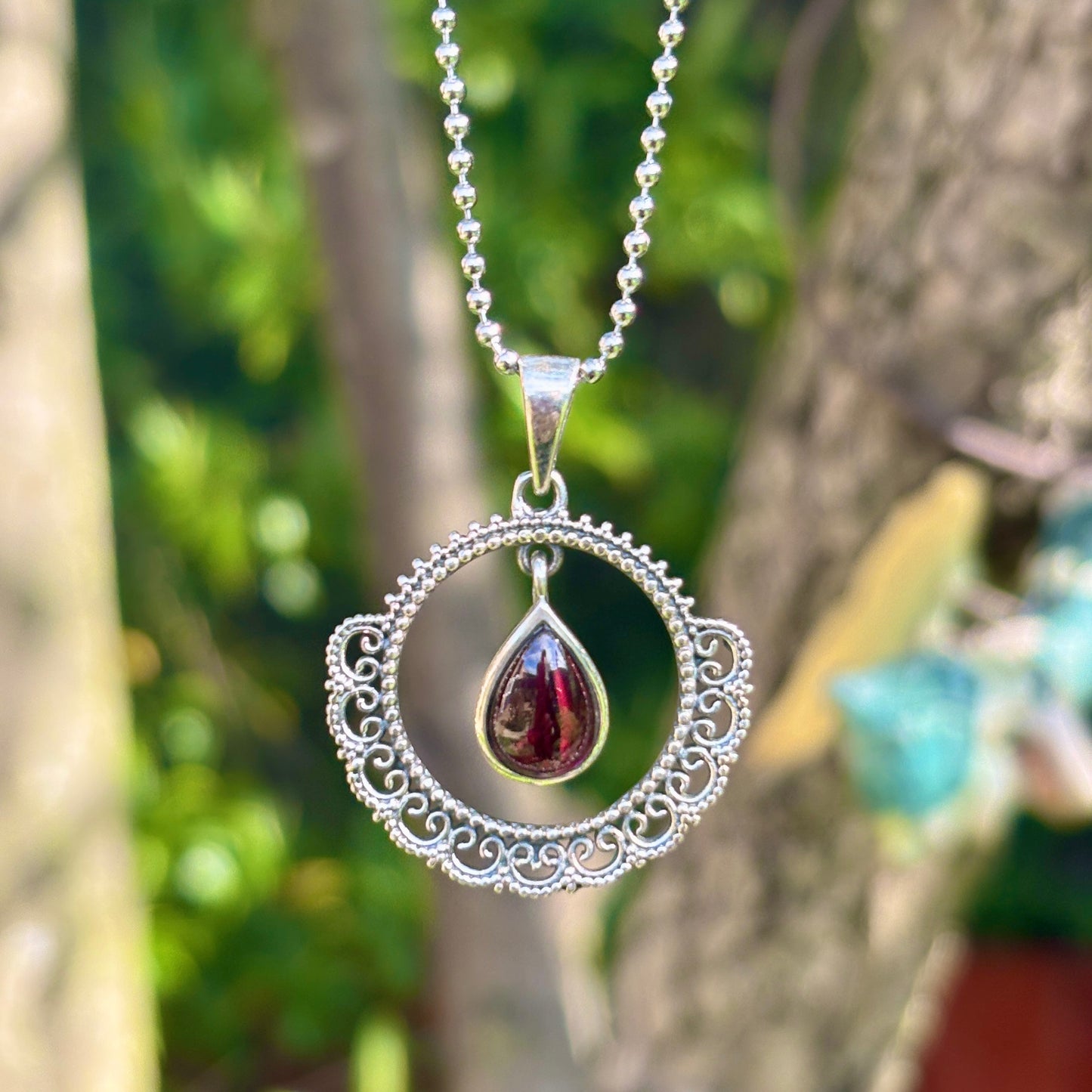 Red Garnet 925 Silver Pendant - Dark Femme Collection