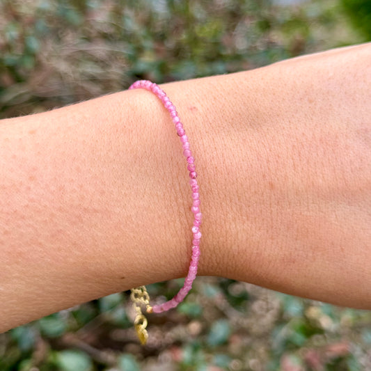 Pink Tourmaline Minimalist Beaded Bracelet