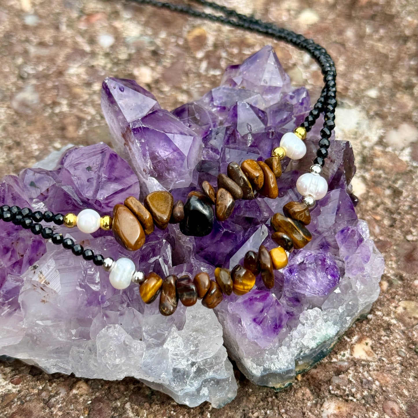 Black Tourmaline and Tigers Eye Choker Necklace