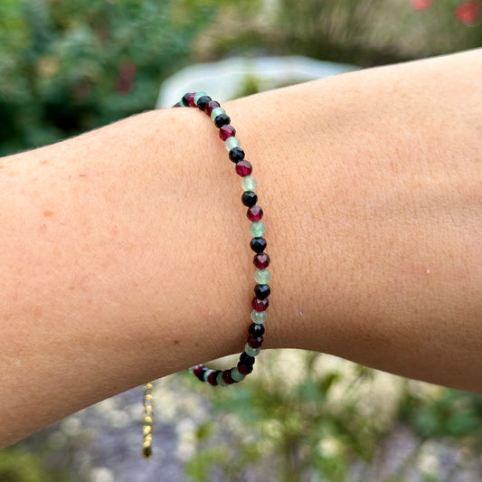 Energy Vampire Protection Minimalist Bracelet - Red Garnet, Green Aventurine & Black Tourmaline