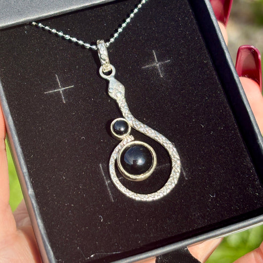 Black Onyx Snake 925 Silver Pendant - Dark Femme Collection