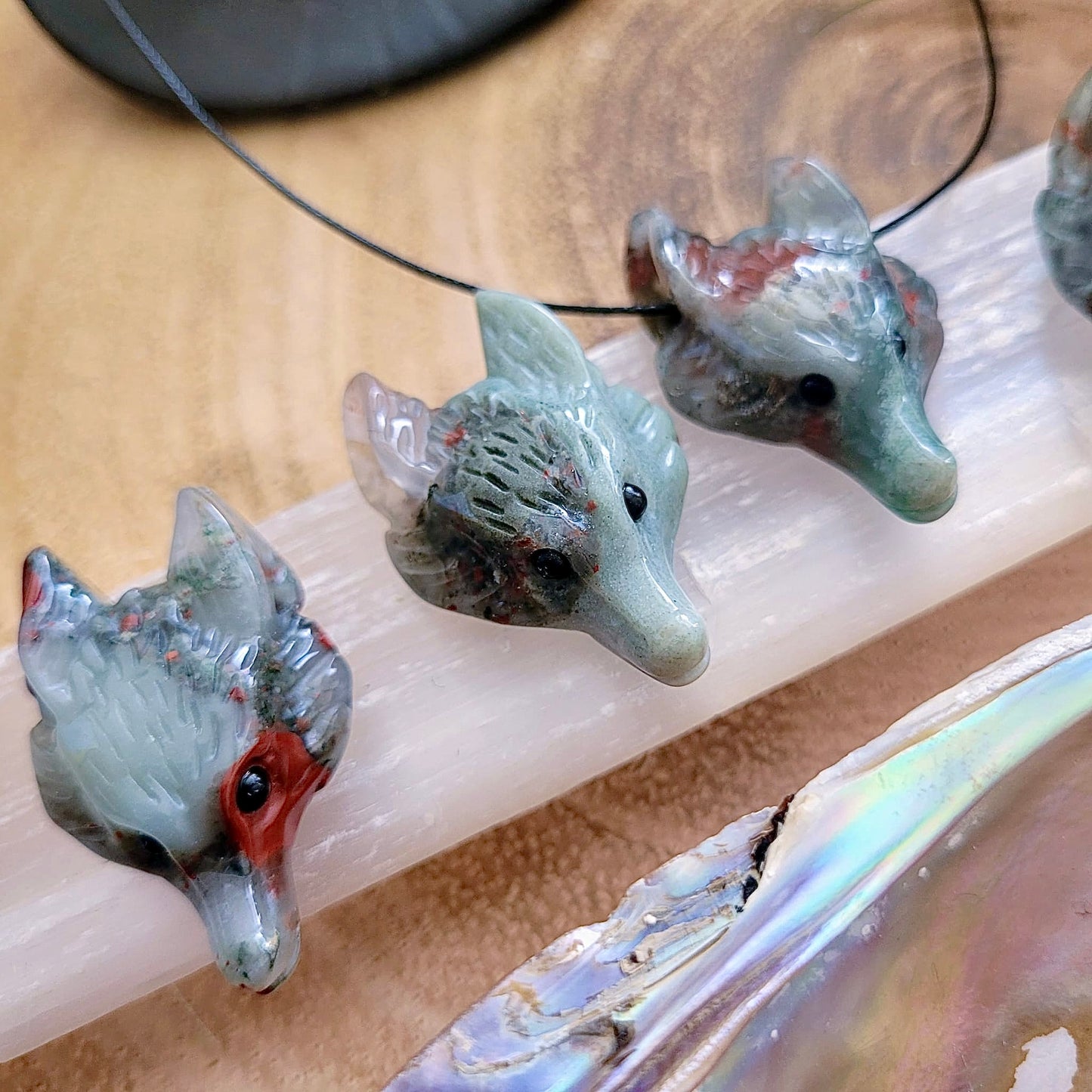 African Bloodstone Wolf Choker Necklace