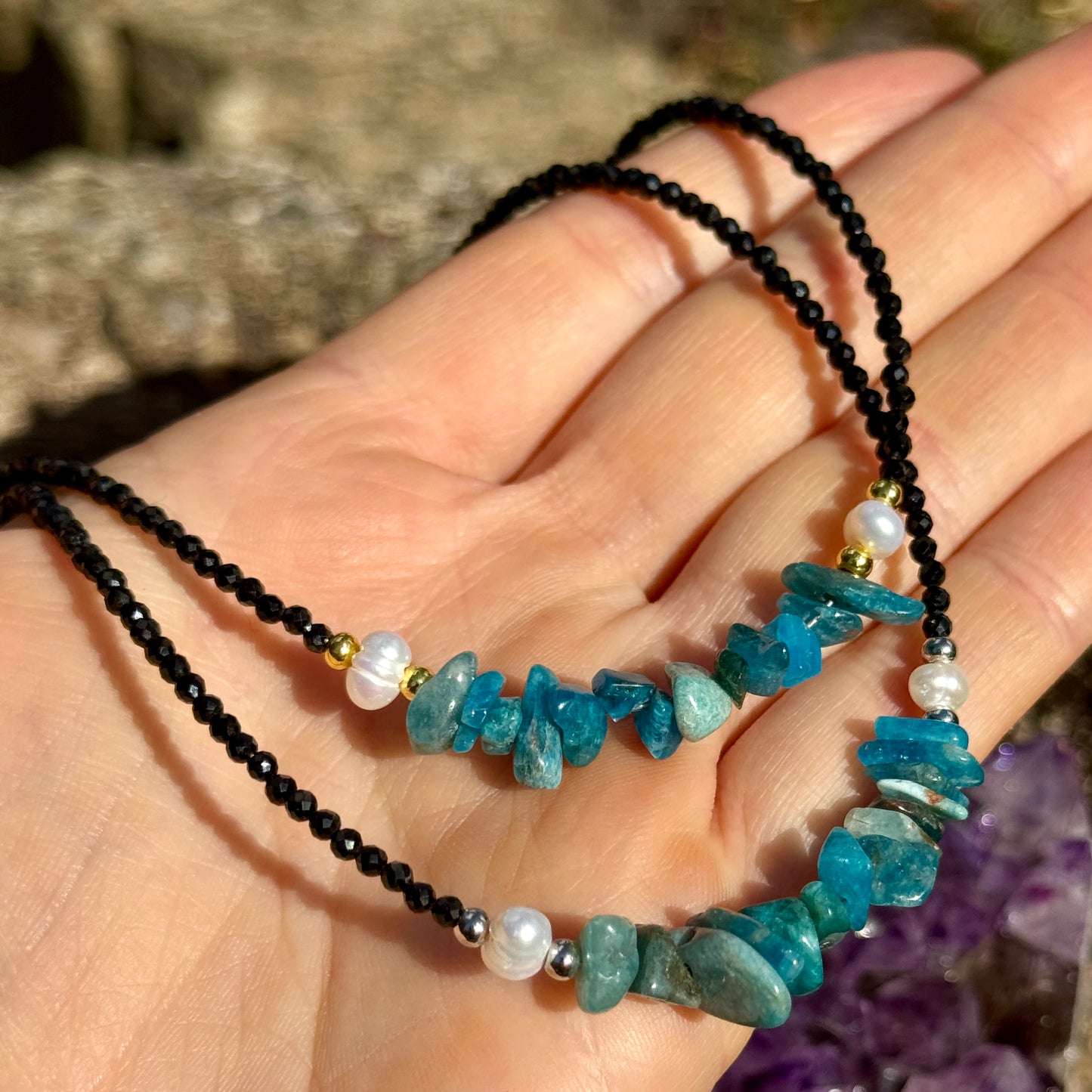 Black Tourmaline and Apatite Choker Necklace