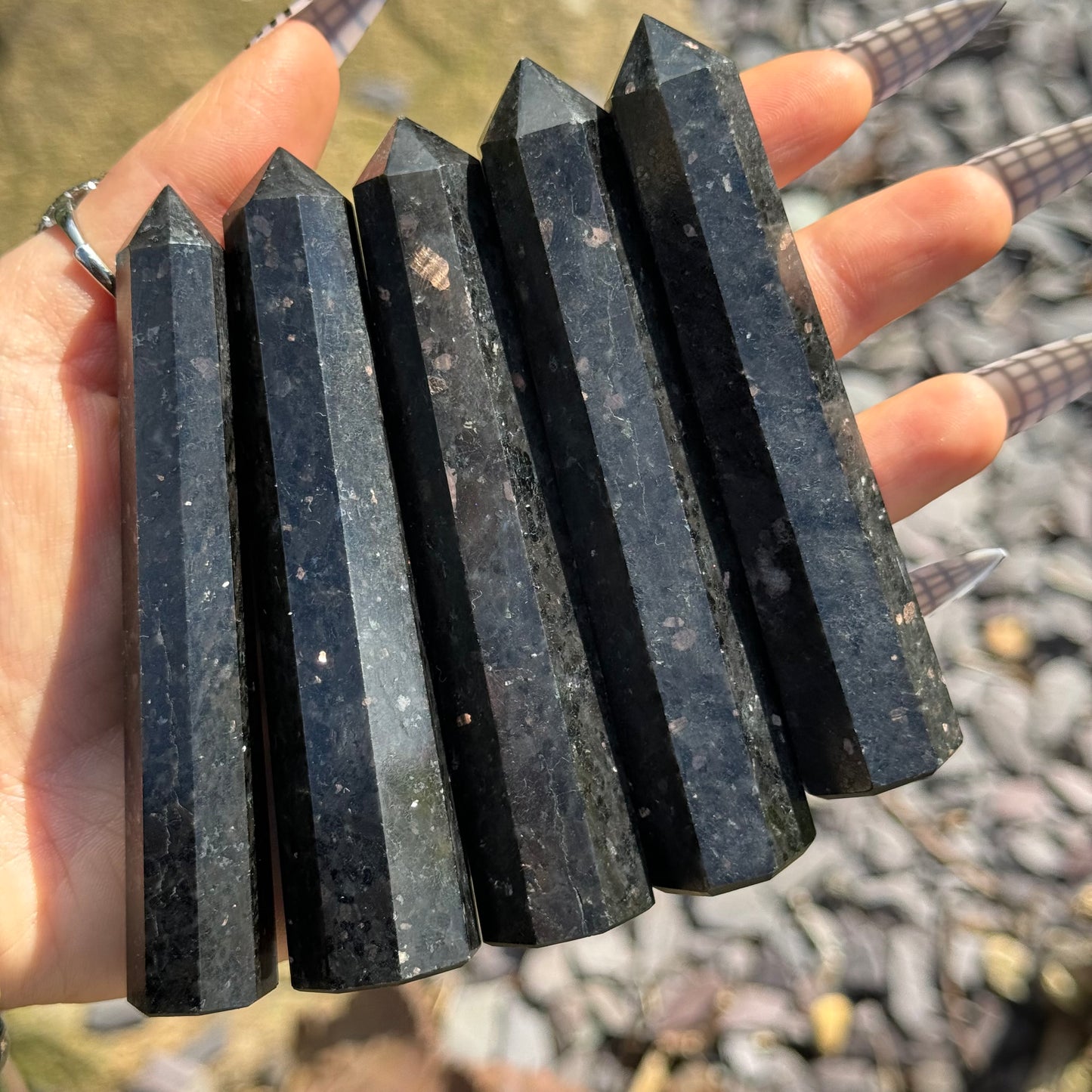 Coppernite (Indian Nuummite) 10cm Towers
