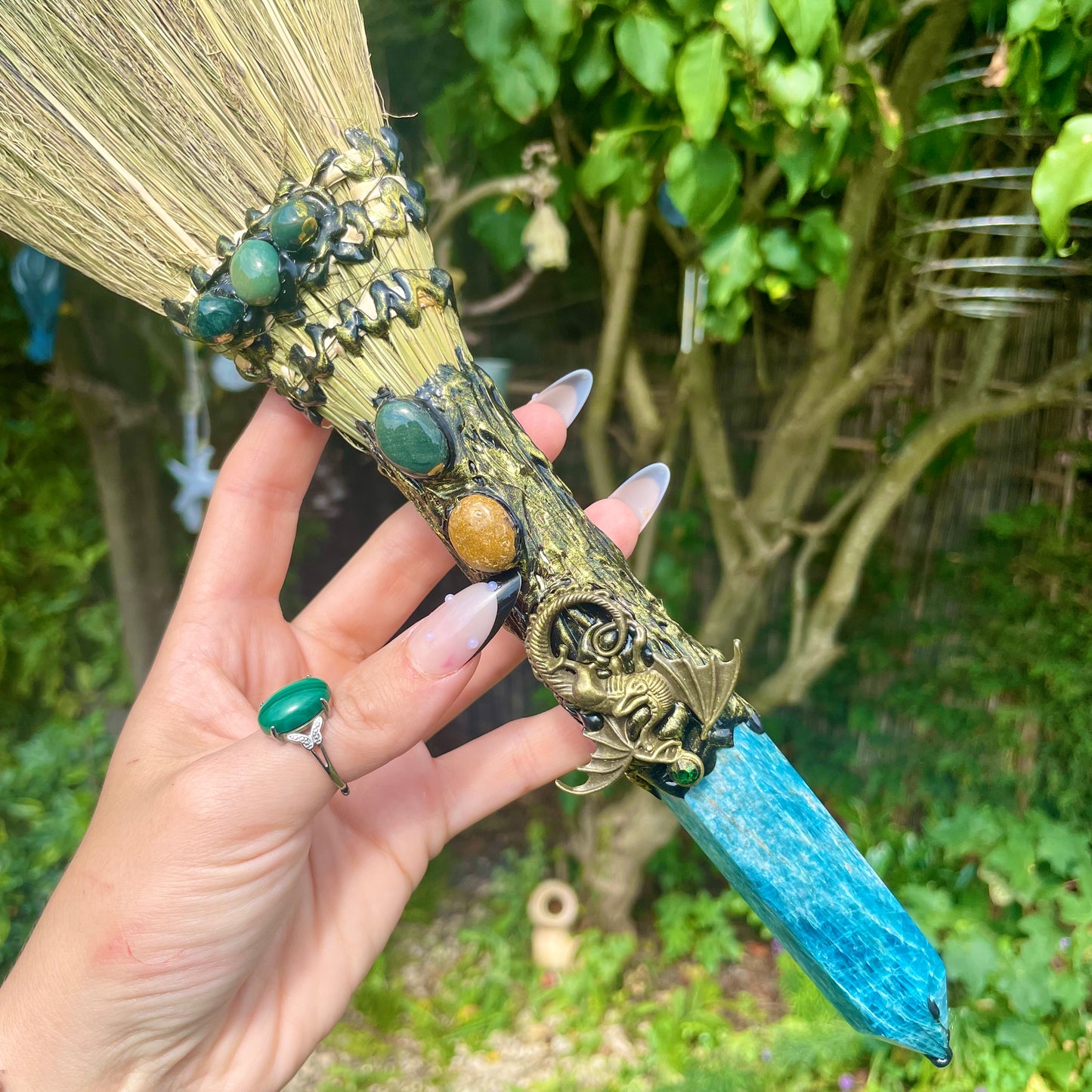 Apatite Point & Dragon Detail Besom Broomstick