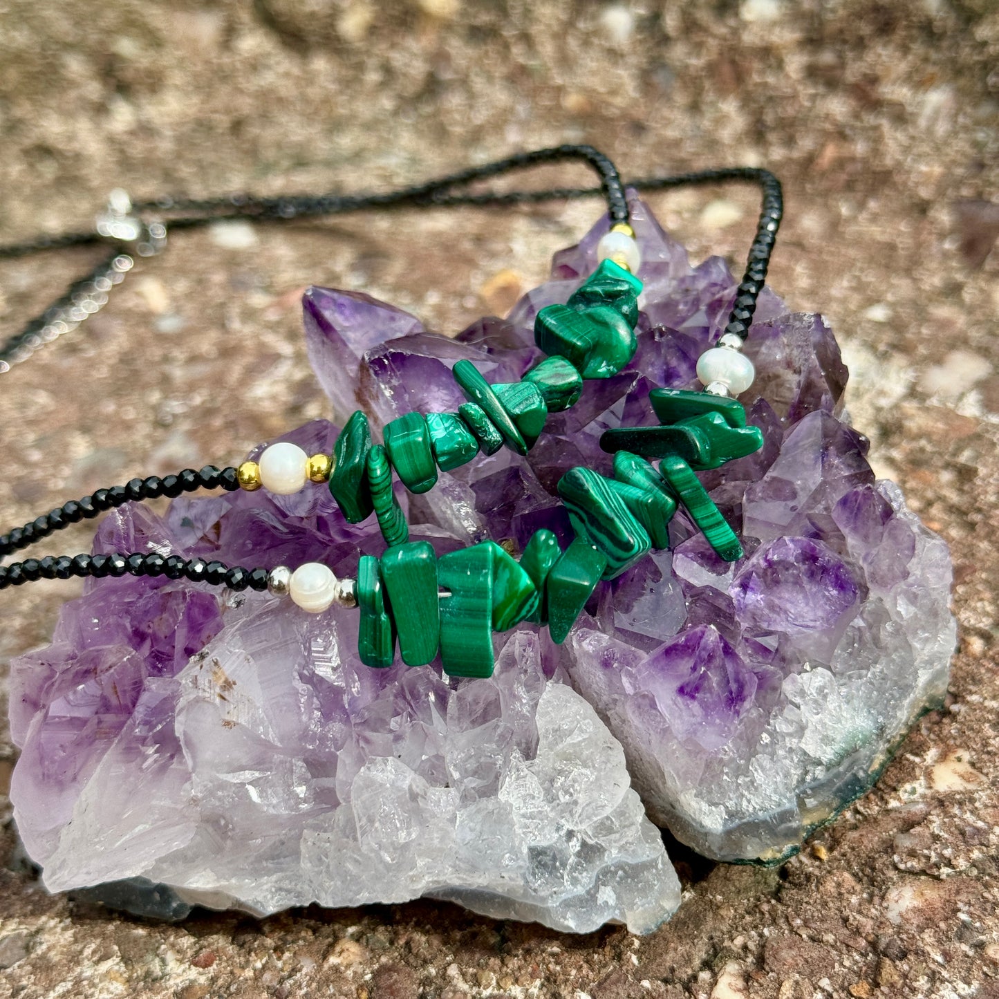 Black Tourmaline and Malachite Choker Necklace