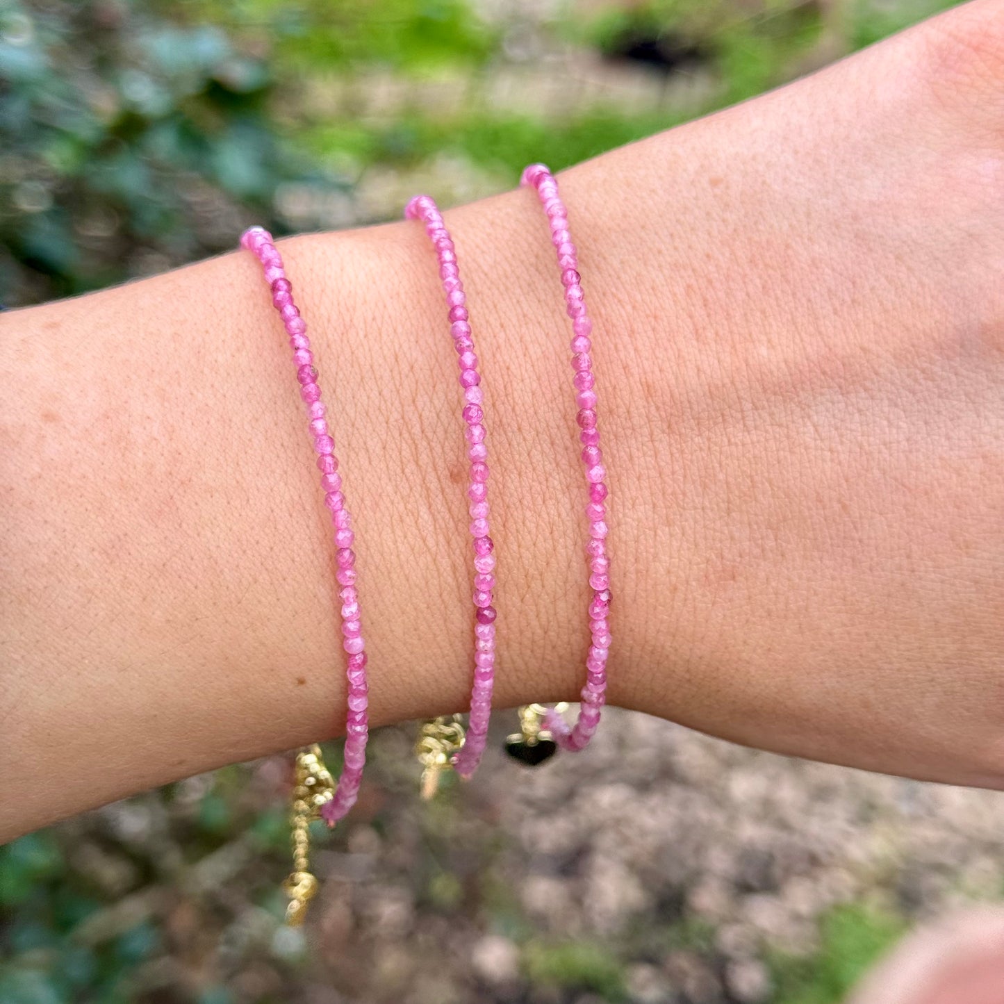 Pink Tourmaline Minimalist Beaded Bracelet