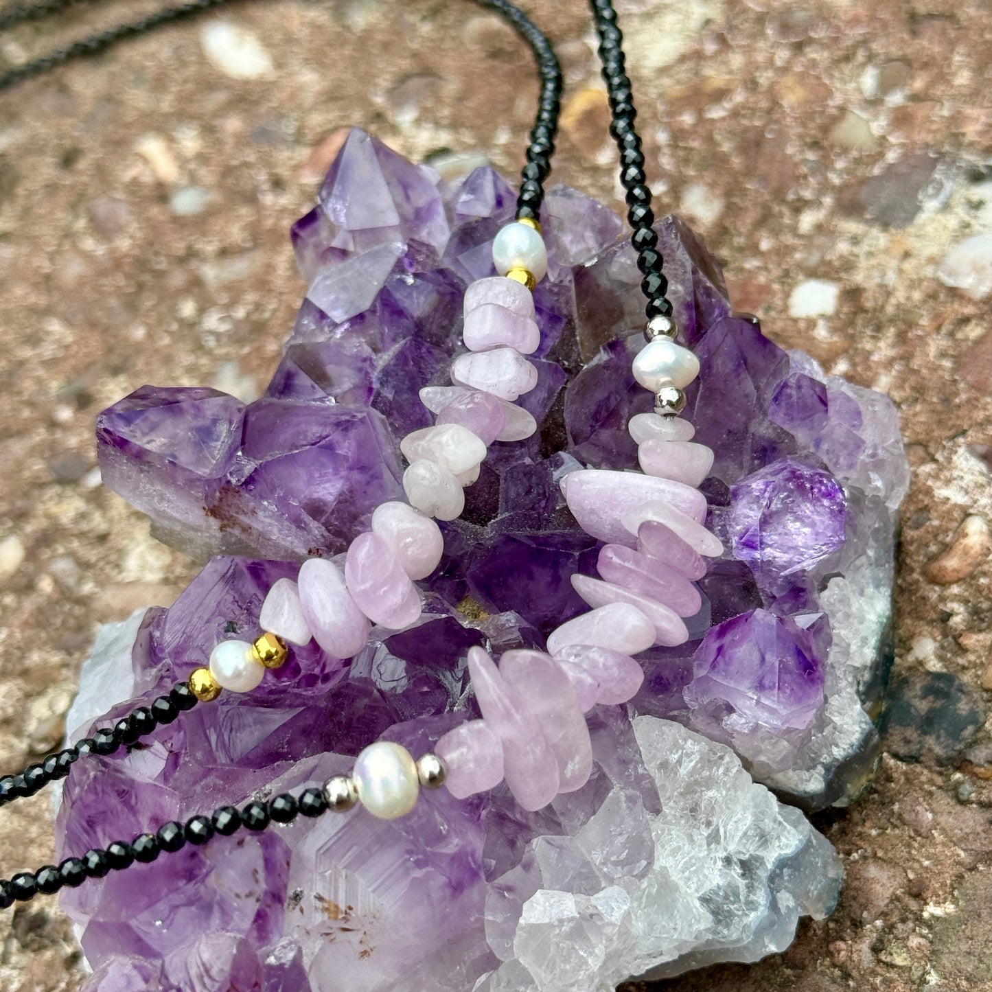 Black Tourmaline and Kunzite Choker Necklace