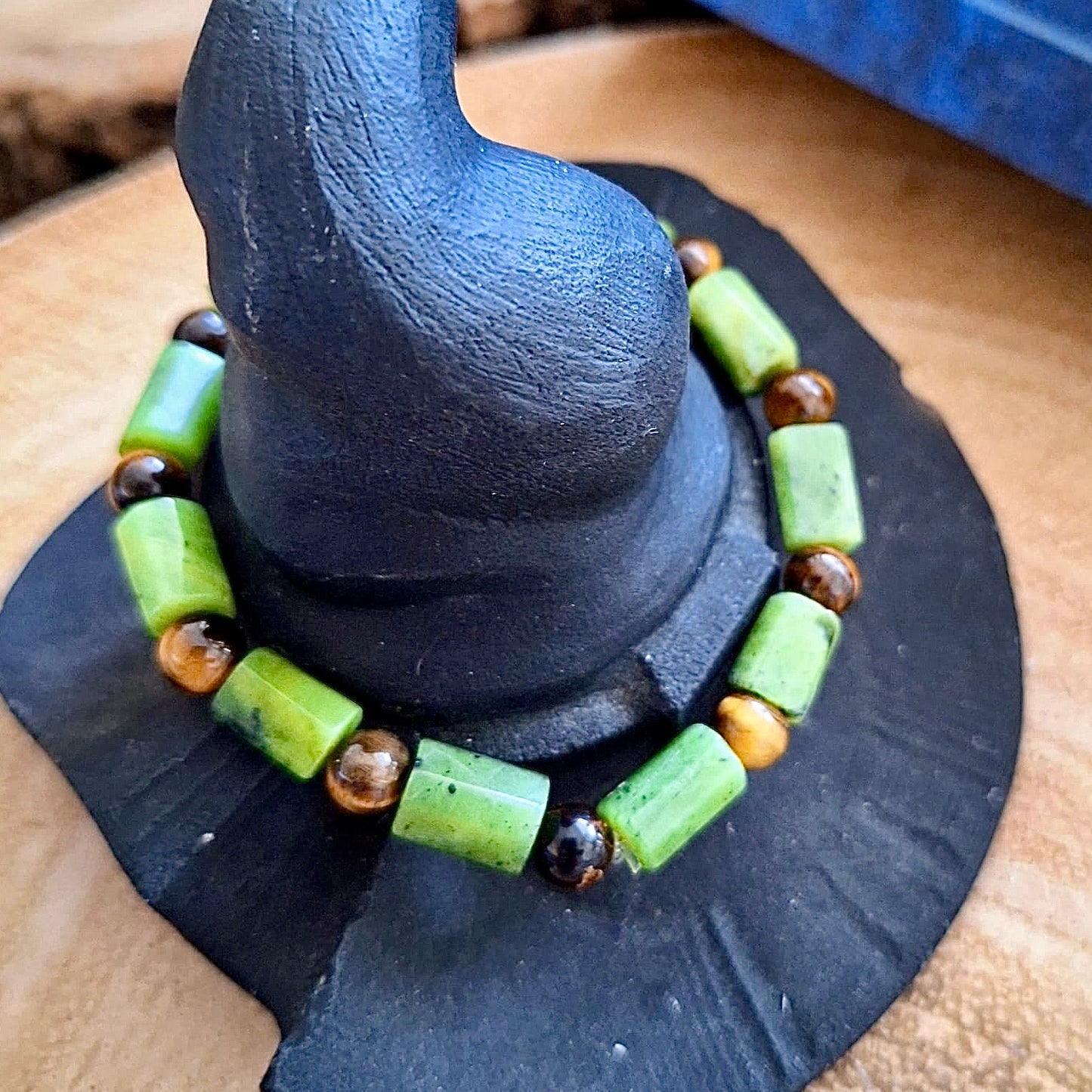Nephrite Jade and Tigers Eye Beaded Bracelet