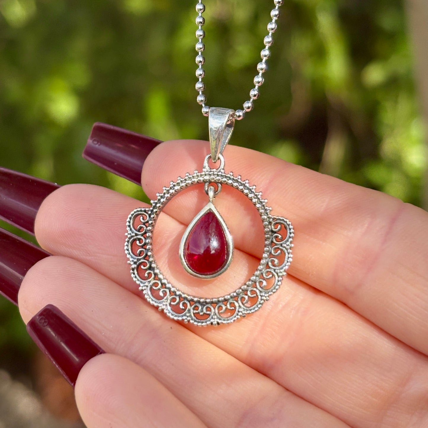 Red Garnet 925 Silver Pendant - Dark Femme Collection