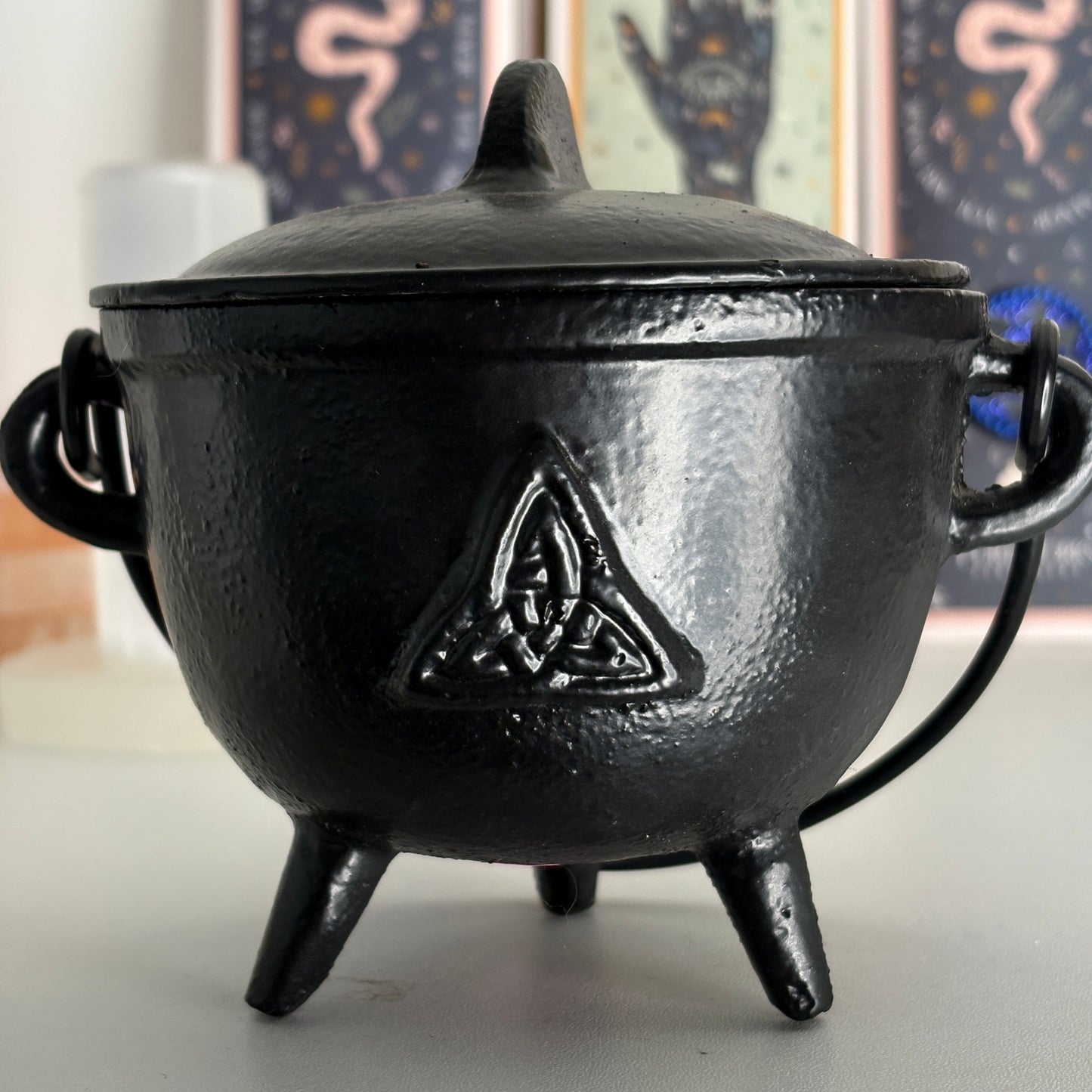 Large Cast Iron Triquetra Cauldron