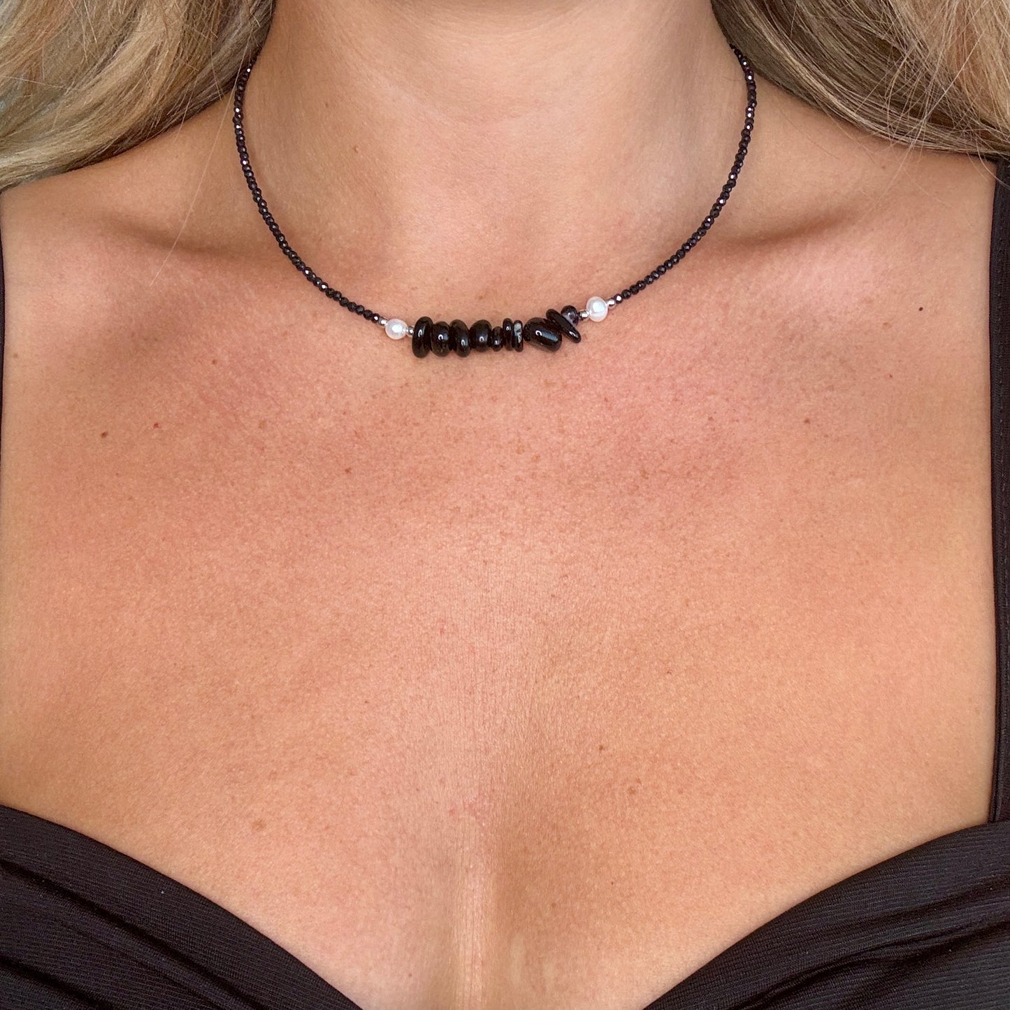 Black Tourmaline and Black Onyx Choker Necklace