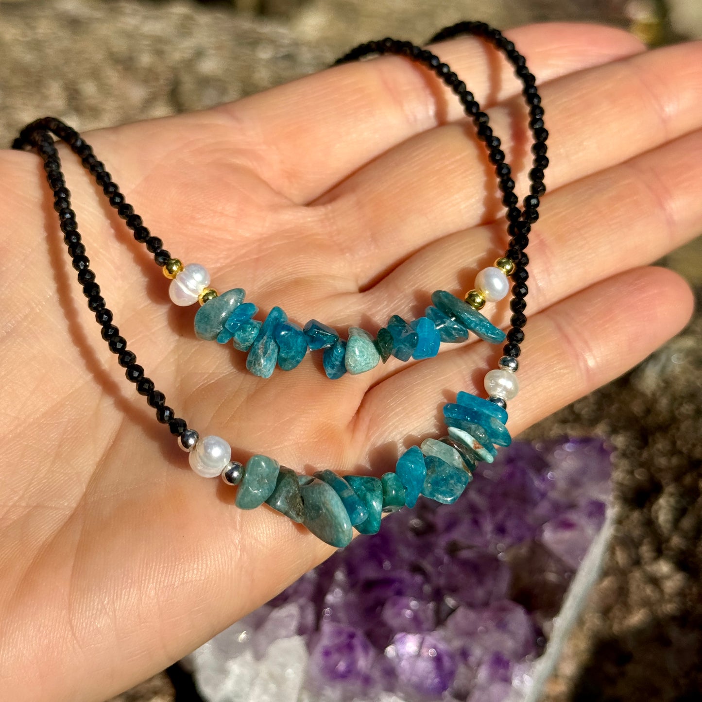 Black Tourmaline and Apatite Choker Necklace
