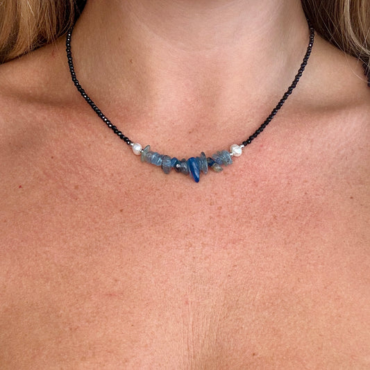 Black Tourmaline and Kyanite Choker Necklace