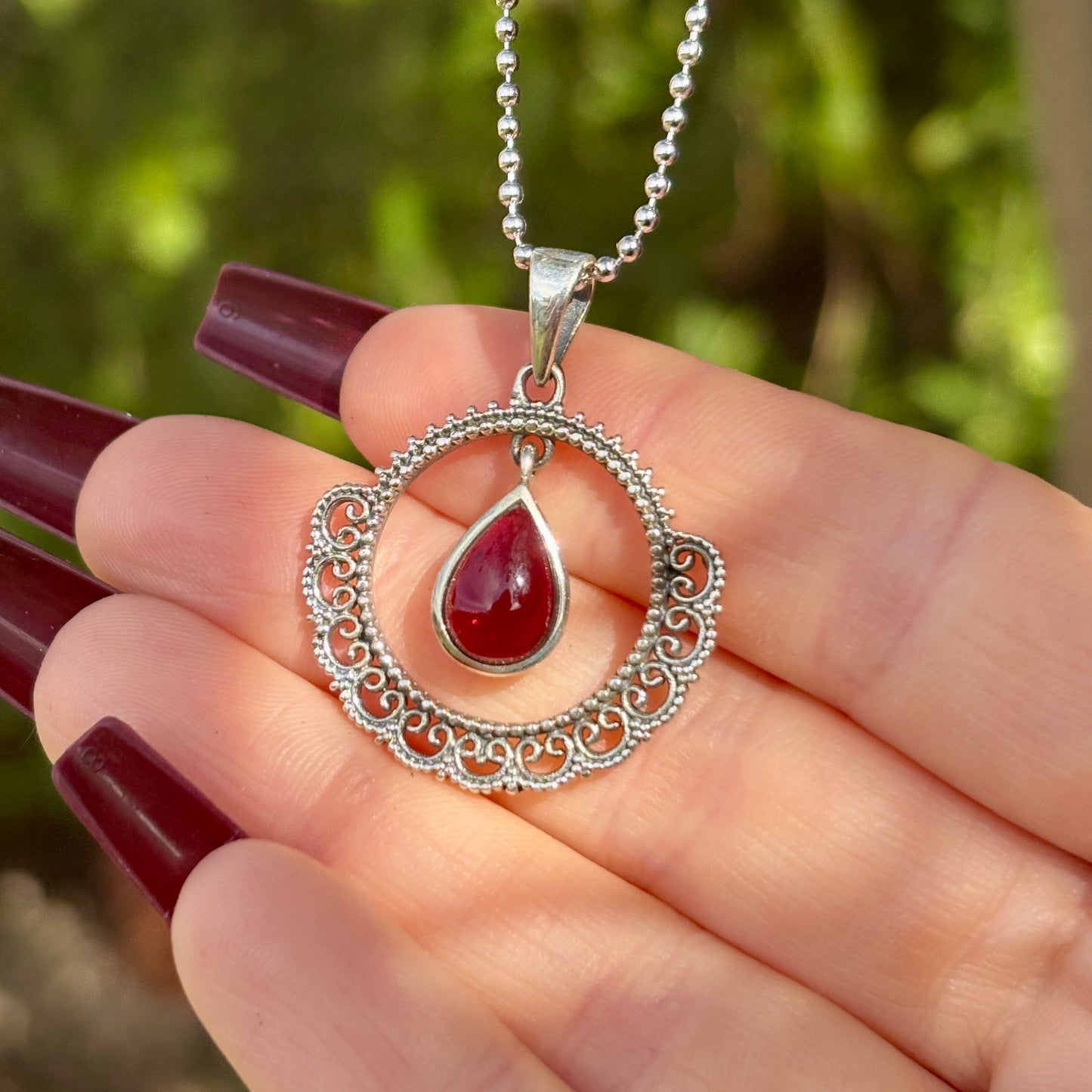 Red Garnet 925 Silver Pendant - Dark Femme Collection