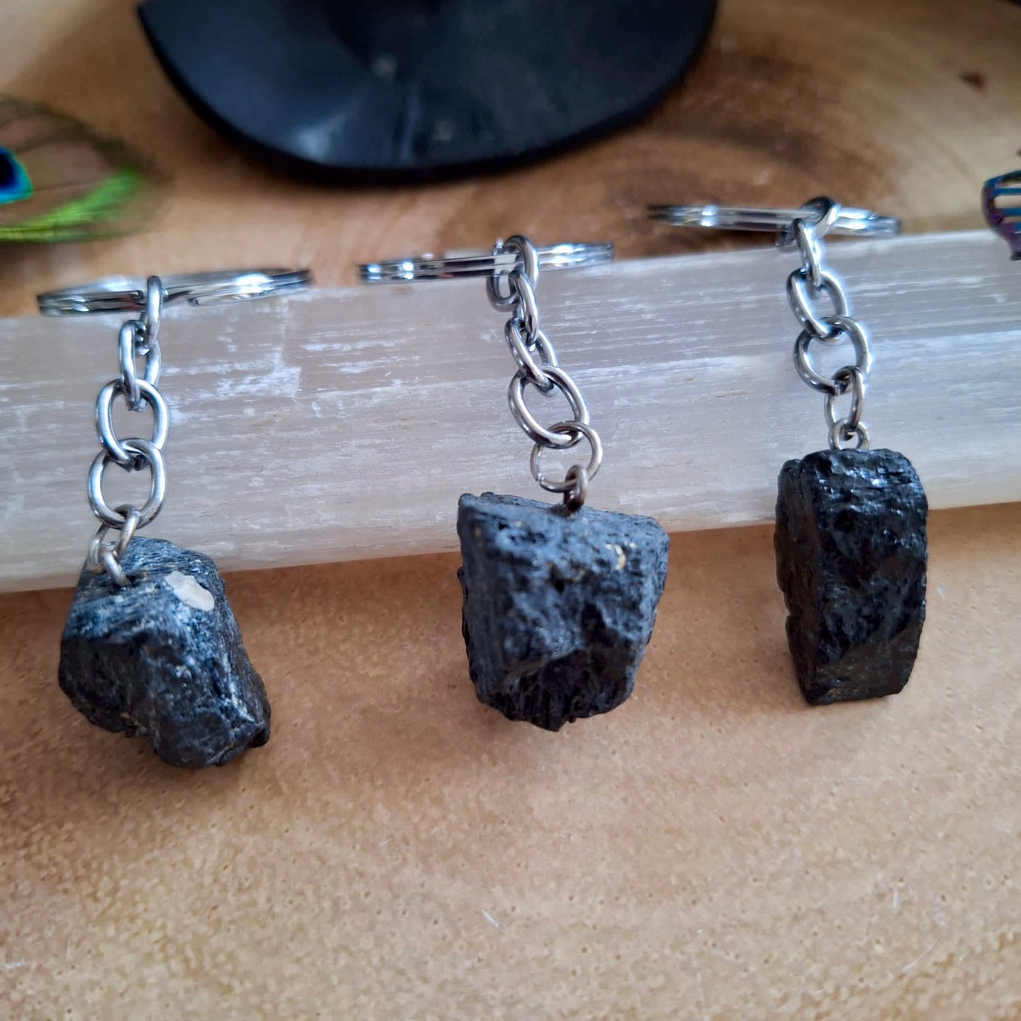 Raw Black Tourmaline Protection Keyring