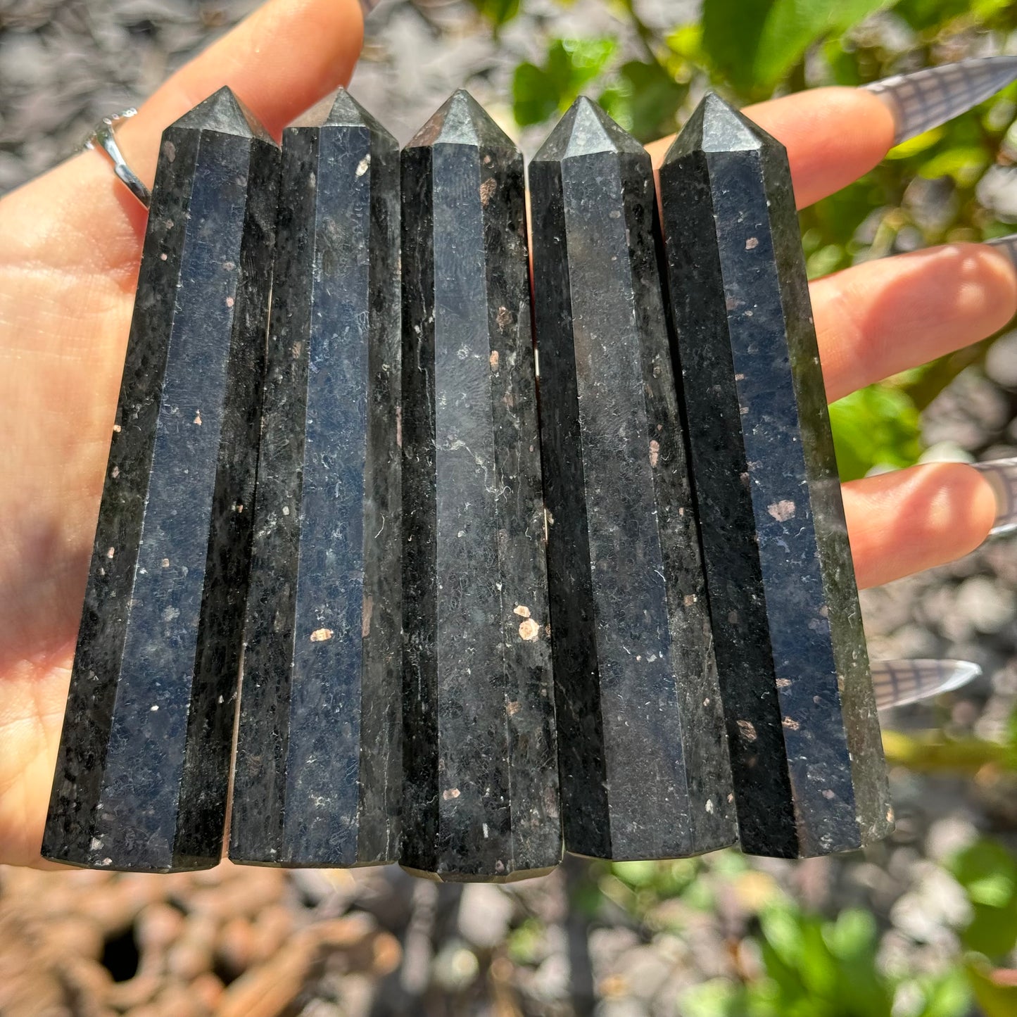 Coppernite (Indian Nuummite) 10cm Towers