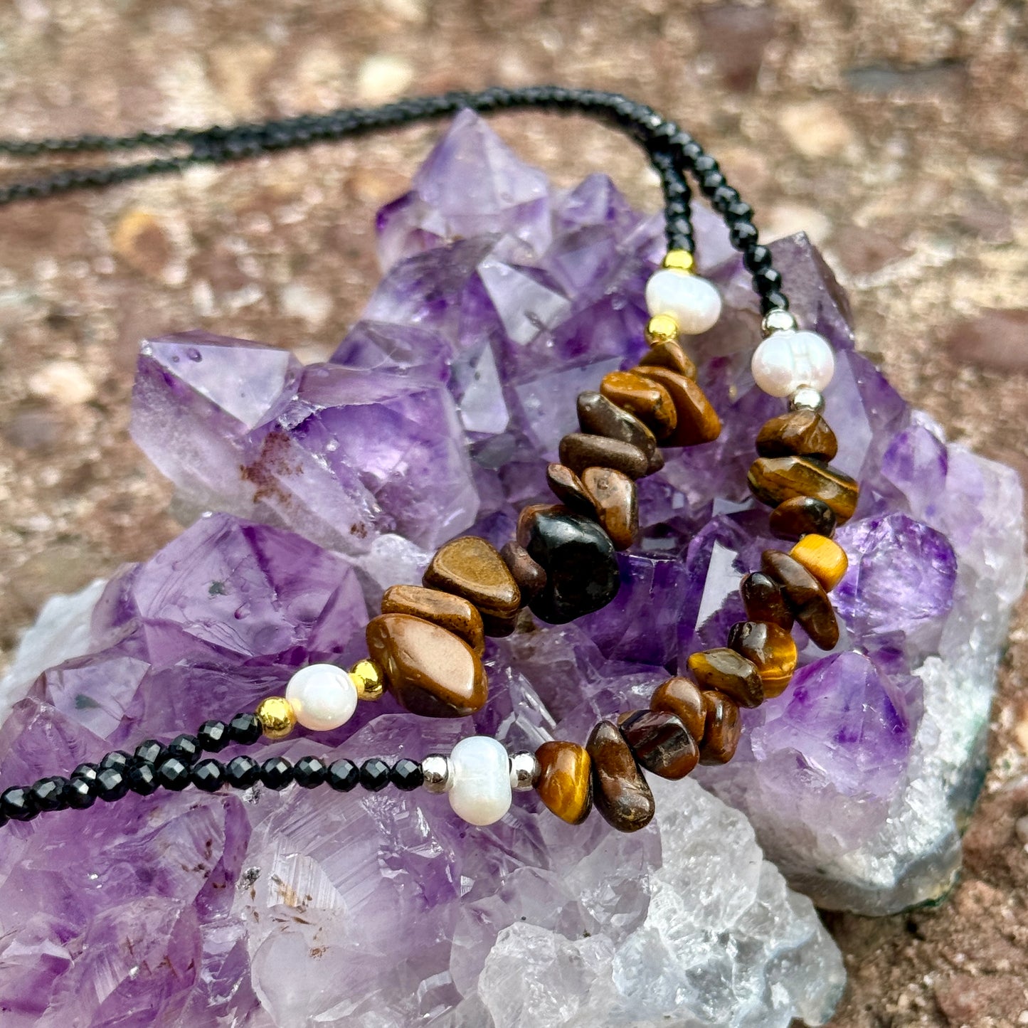 Black Tourmaline and Tigers Eye Choker Necklace