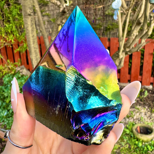 Black Obsidian Titanium Aura Half Polished Points 250-300g