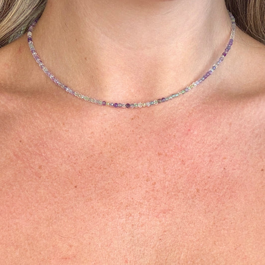 Rainbow Fluorite Beaded Choker Necklace