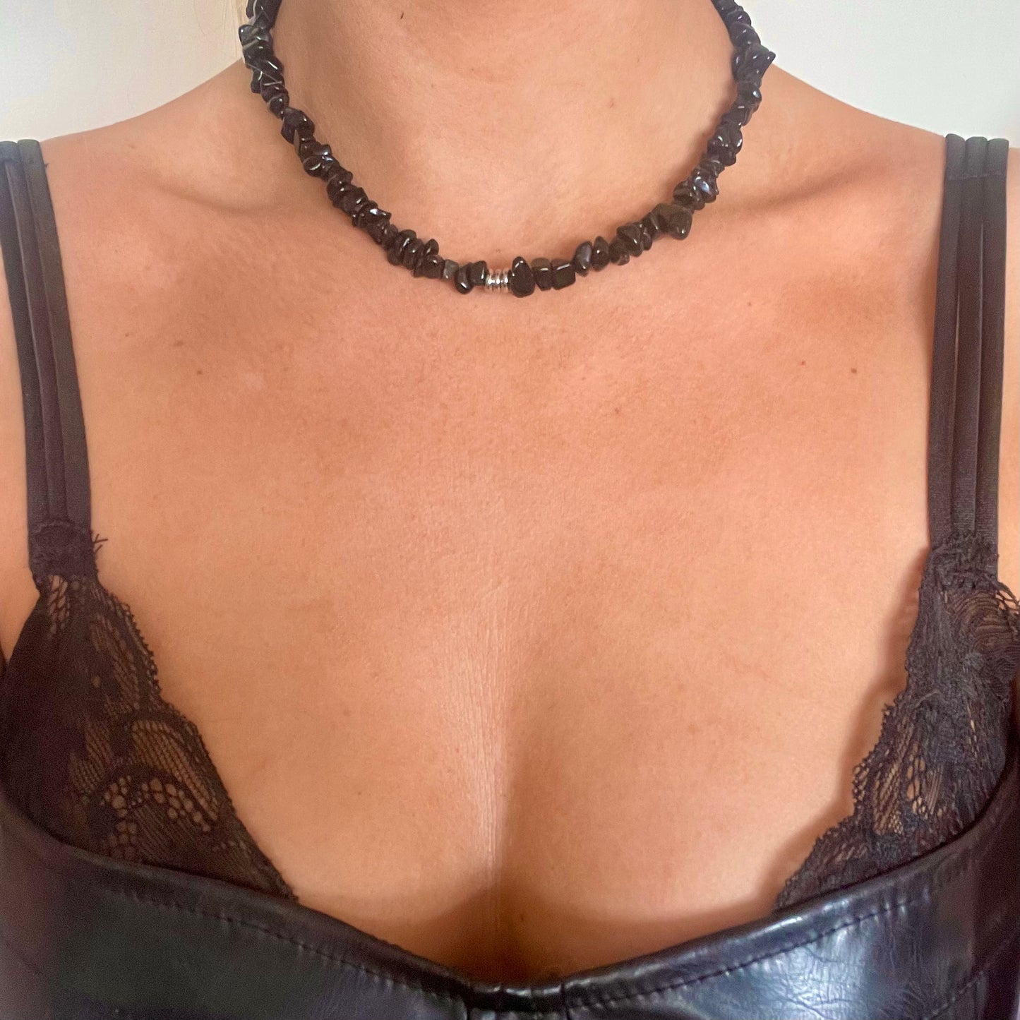Black Obsidian Chip Choker Necklace