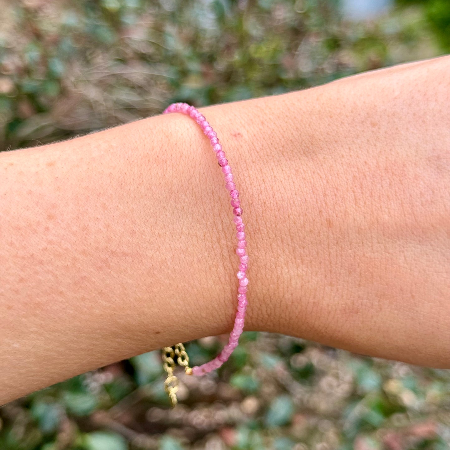 Pink Tourmaline Minimalist Beaded Bracelet