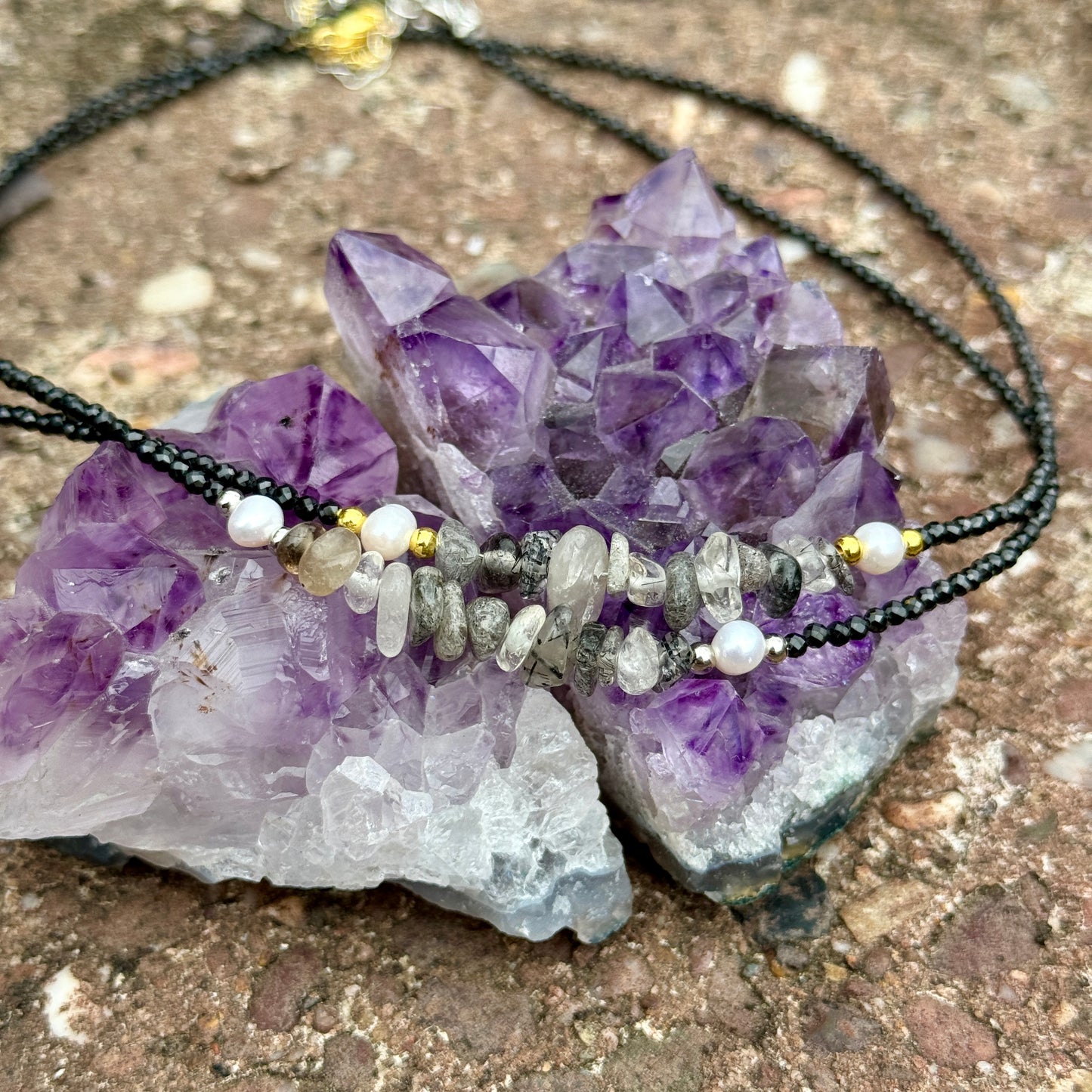 Black Tourmaline and Red Garnet Choker Necklace