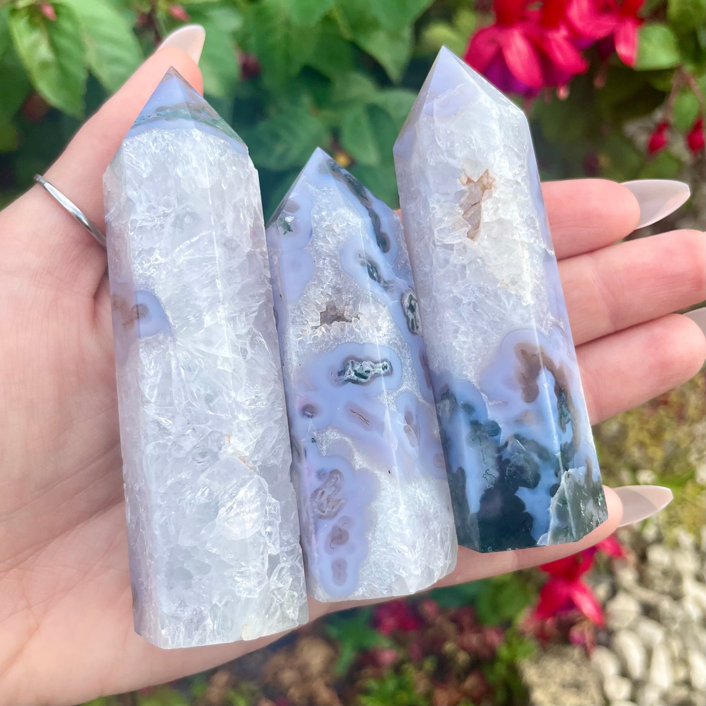 Blue Moss Agate with Druzy Quartz Towers - choose your own!