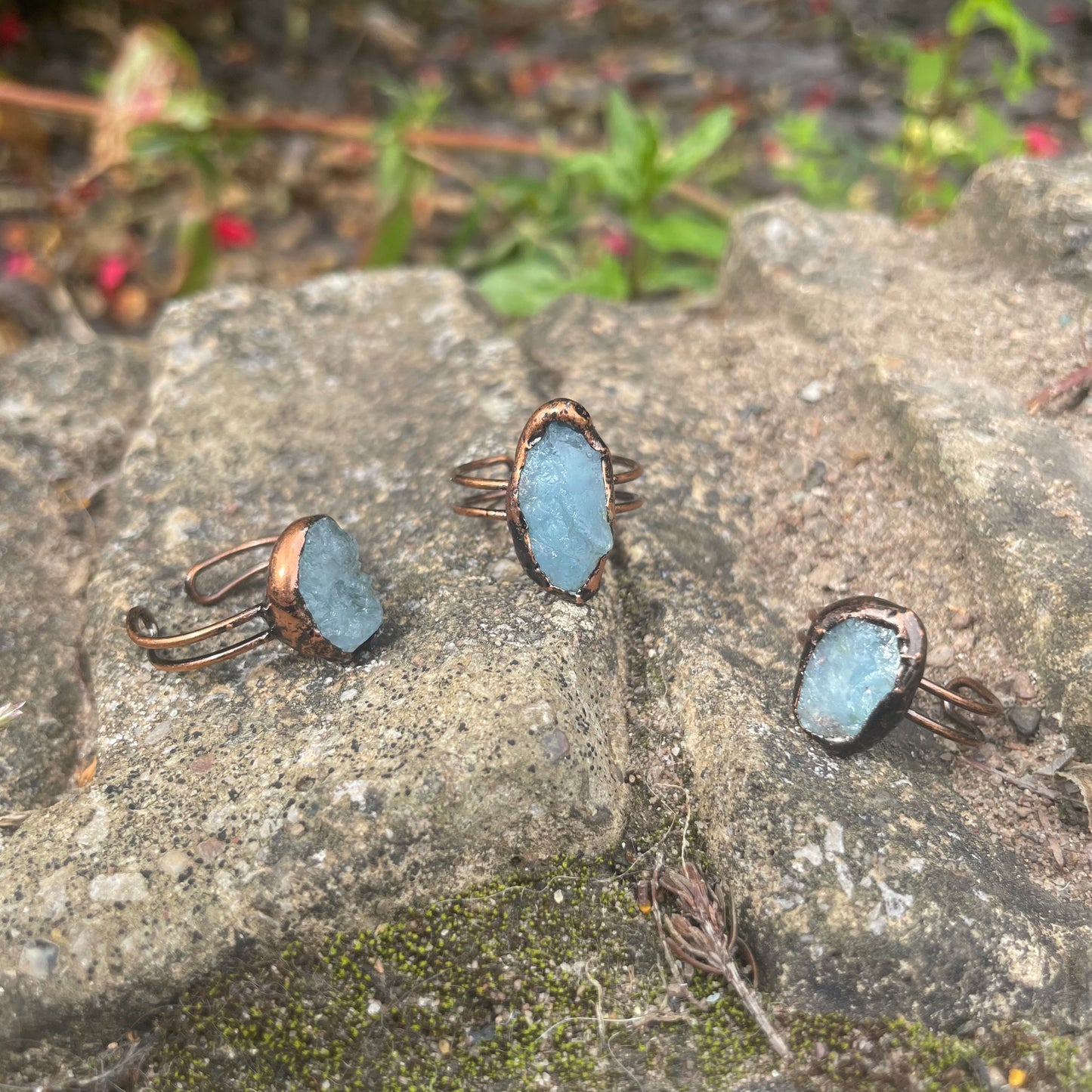 Aquamarine Raw Stone Antique Style Ring
