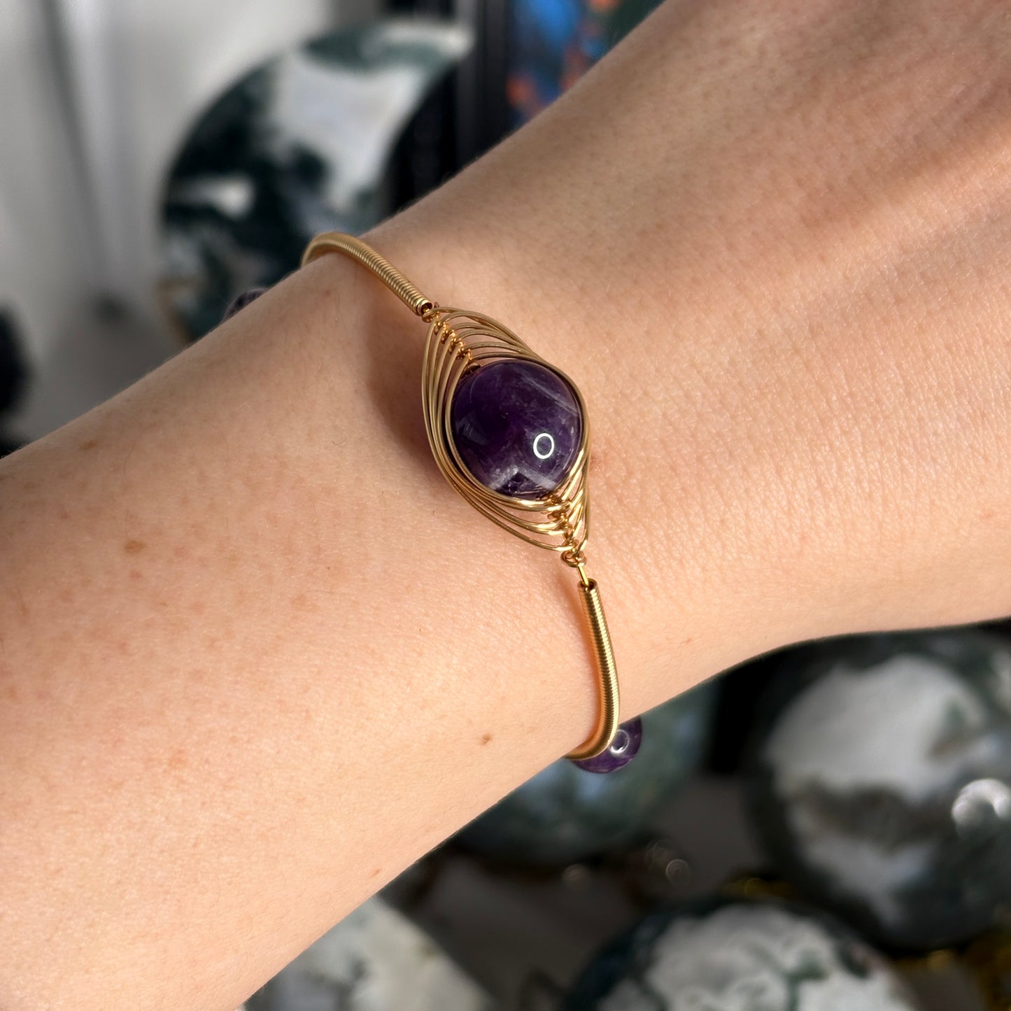Amethyst Minimalist Wrap Around Gold Bangle