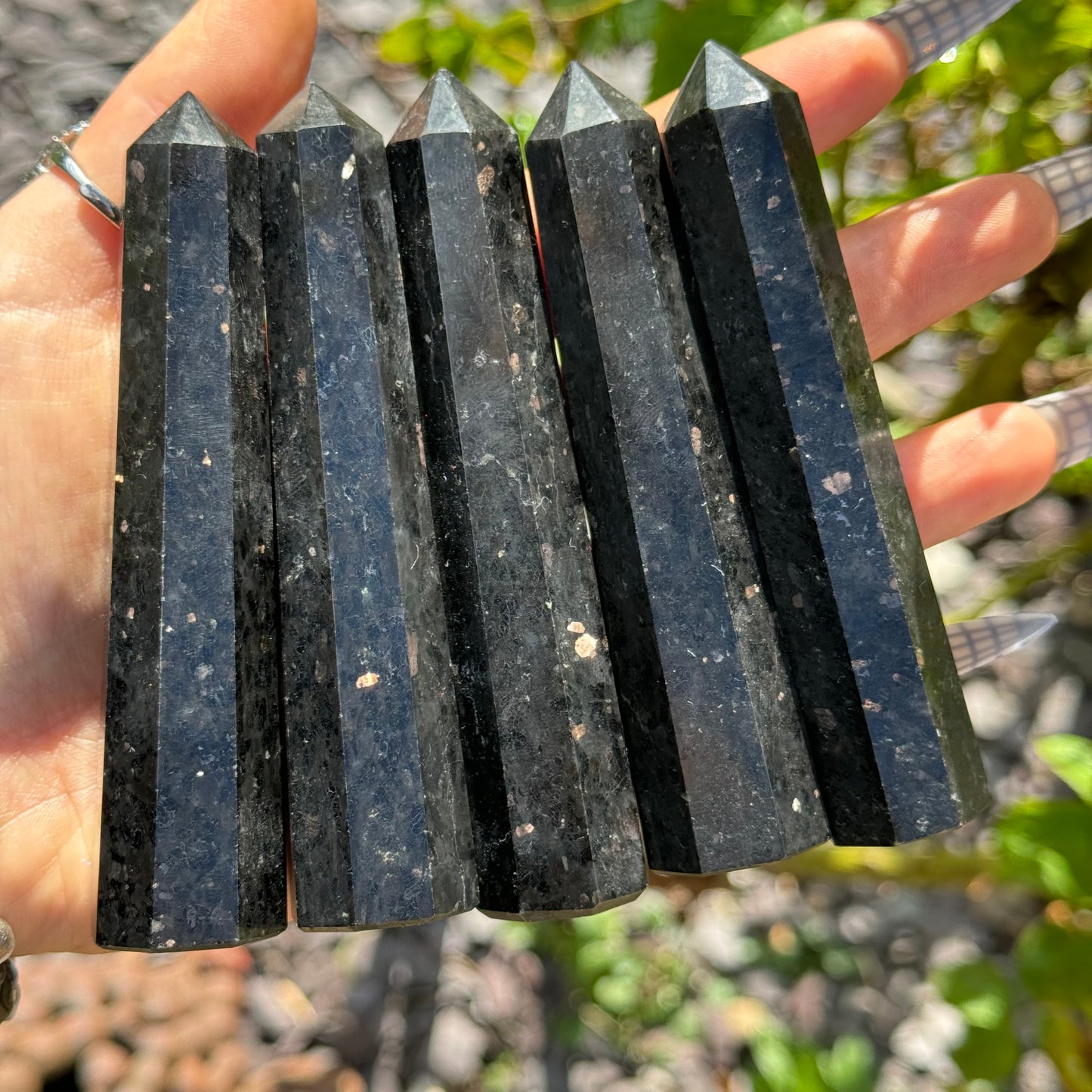 Coppernite (Indian Nuummite) 10cm Towers