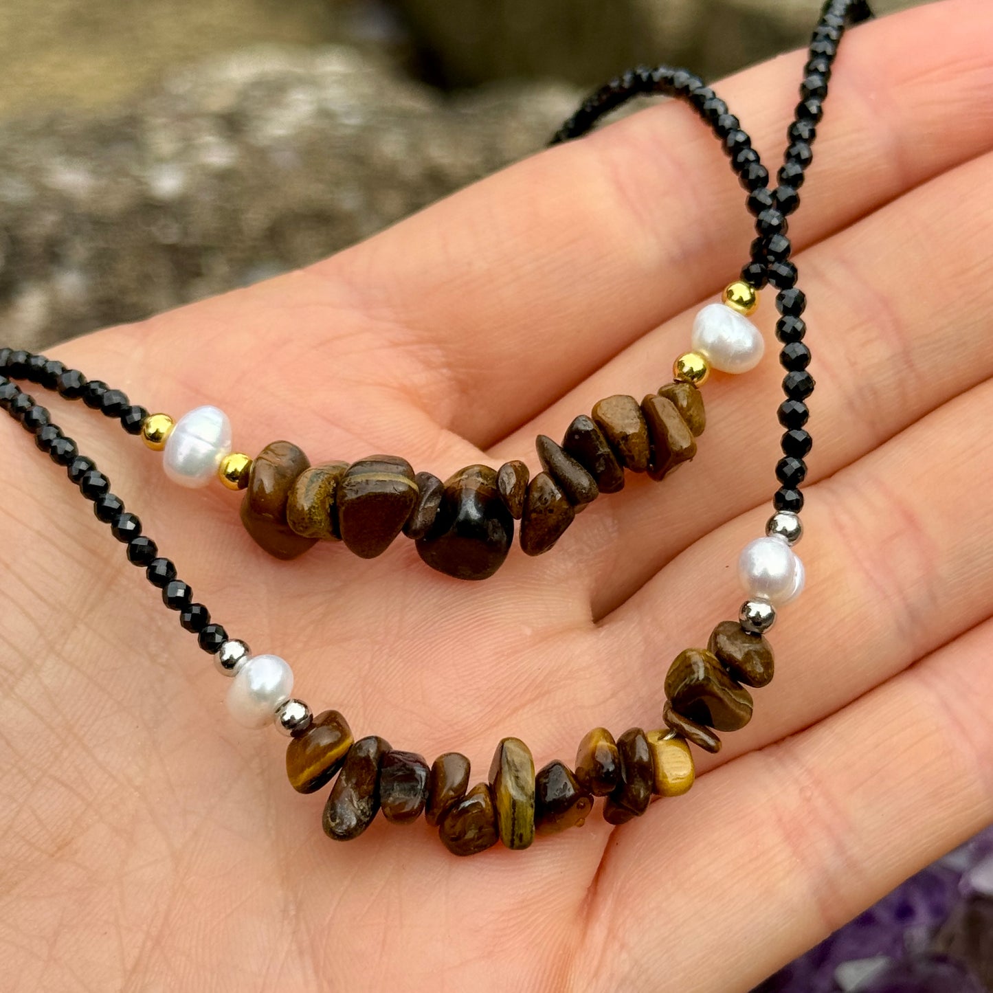 Black Tourmaline and Tigers Eye Choker Necklace