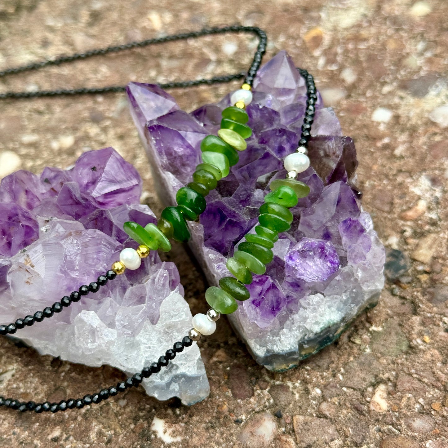 Black Tourmaline and Nephrite Jade Choker Necklace