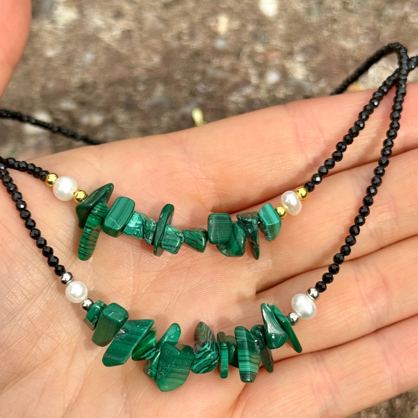 Black Tourmaline and Malachite Choker Necklace