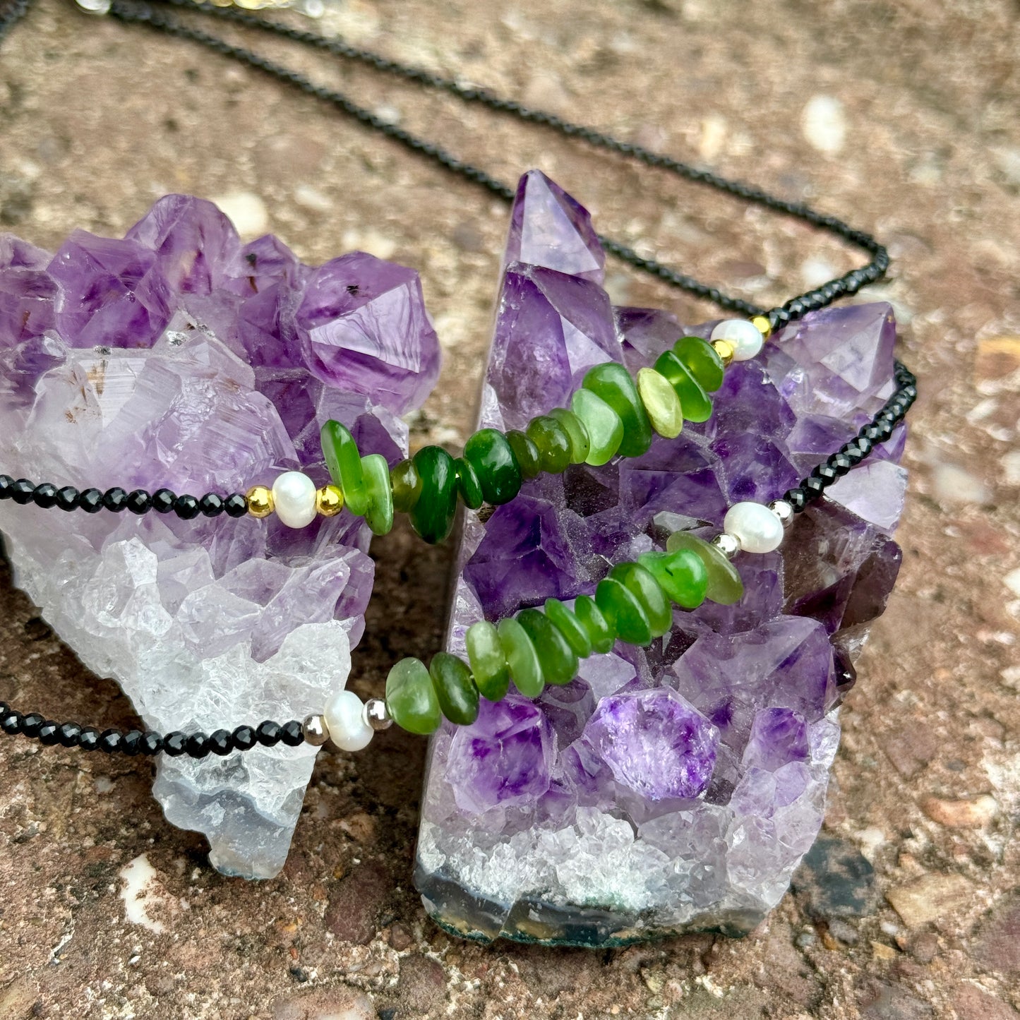 Black Tourmaline and Nephrite Jade Choker Necklace