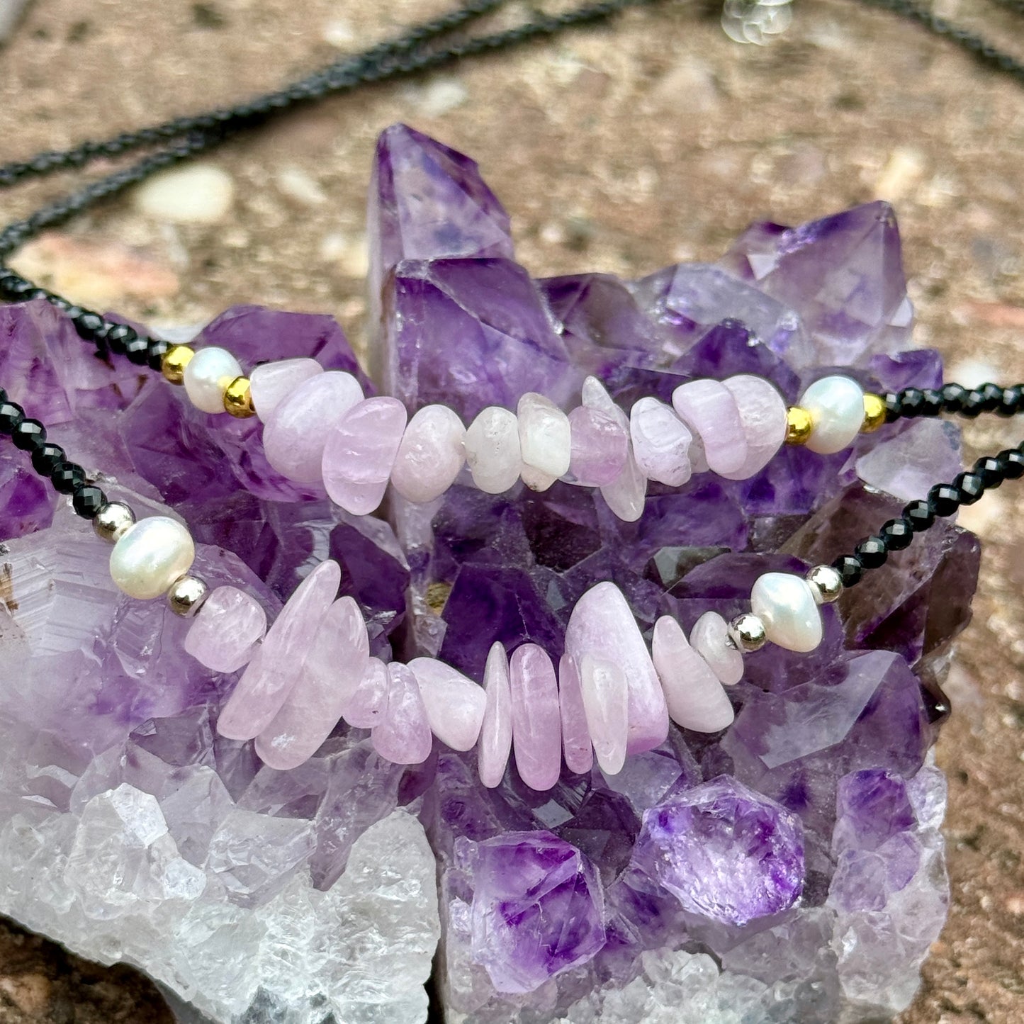 Black Tourmaline and Kunzite Choker Necklace