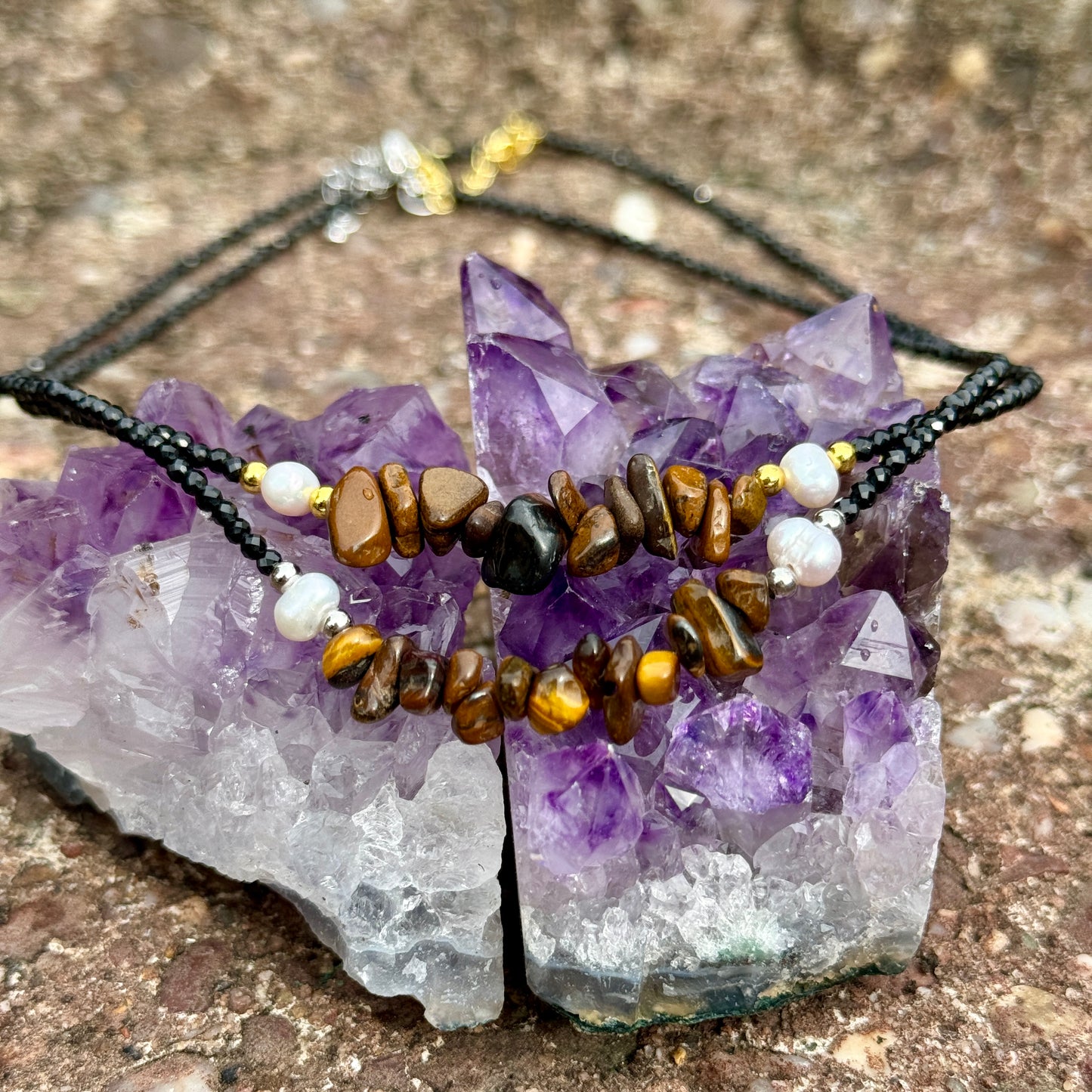 Black Tourmaline and Tigers Eye Choker Necklace