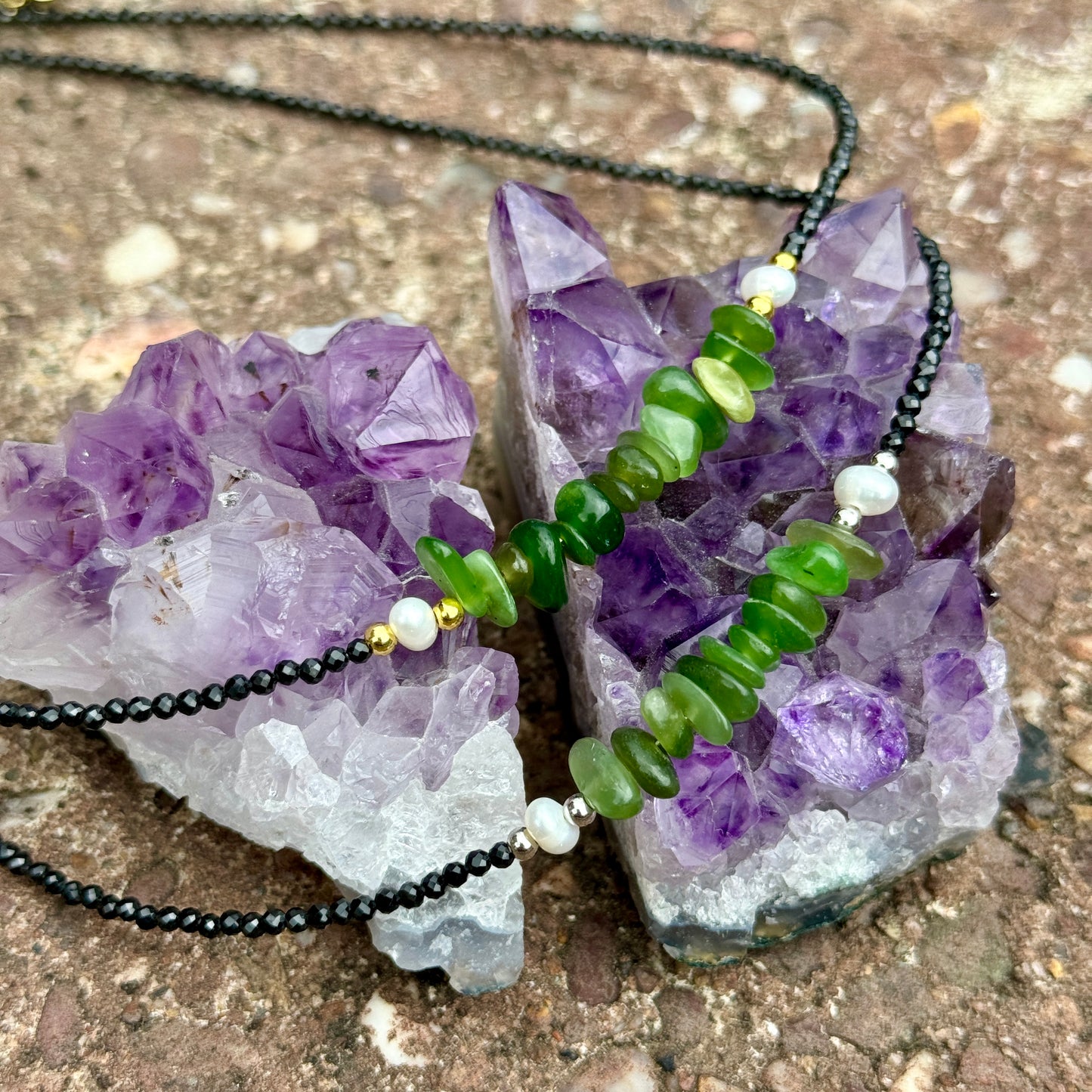 Black Tourmaline and Nephrite Jade Choker Necklace